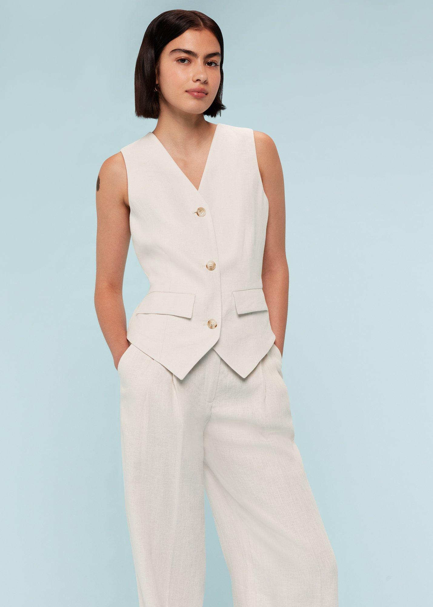 Neutral Bina Linen Waistcoat