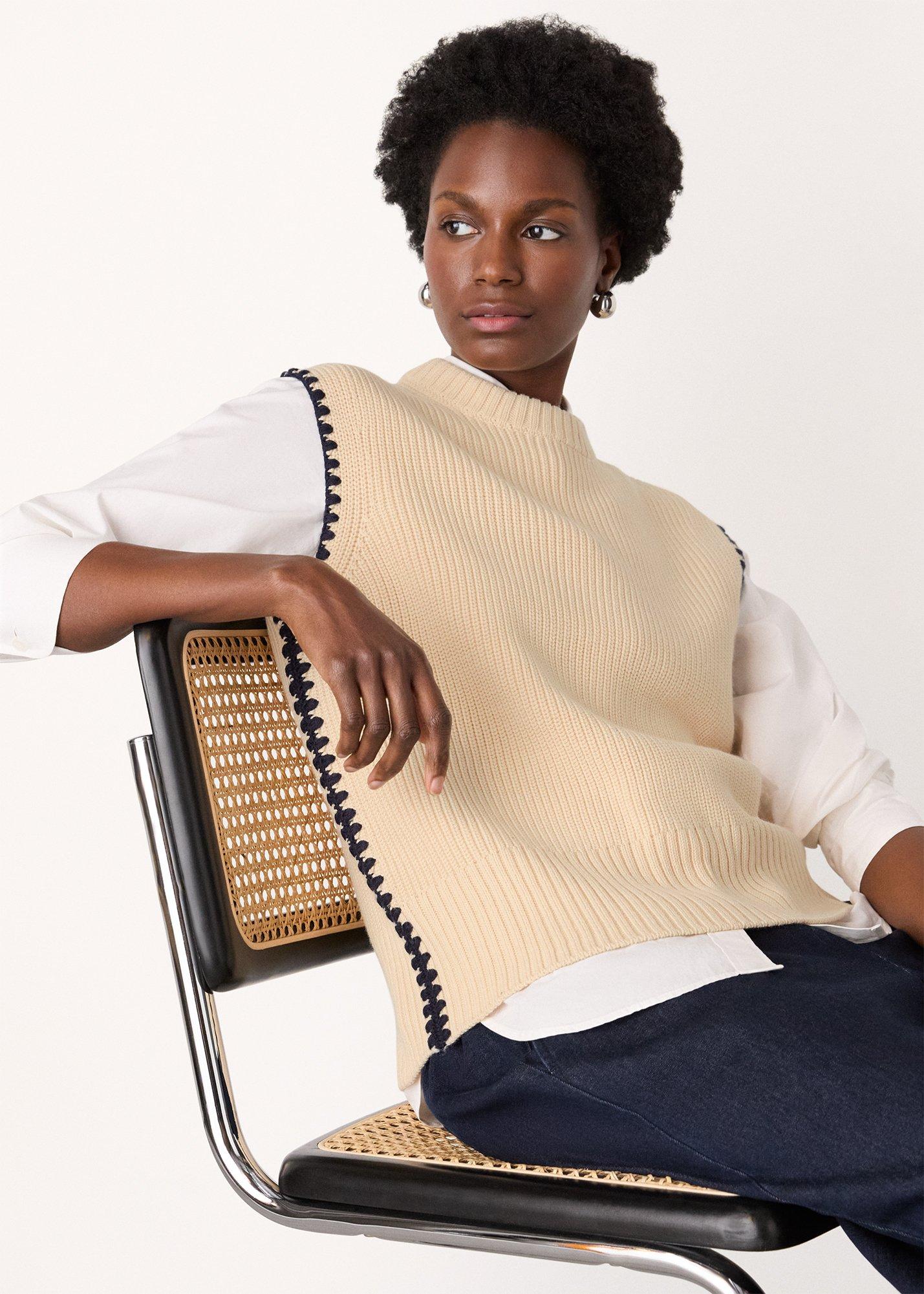 Ivory Blanket Stitch Wool Mix Tank