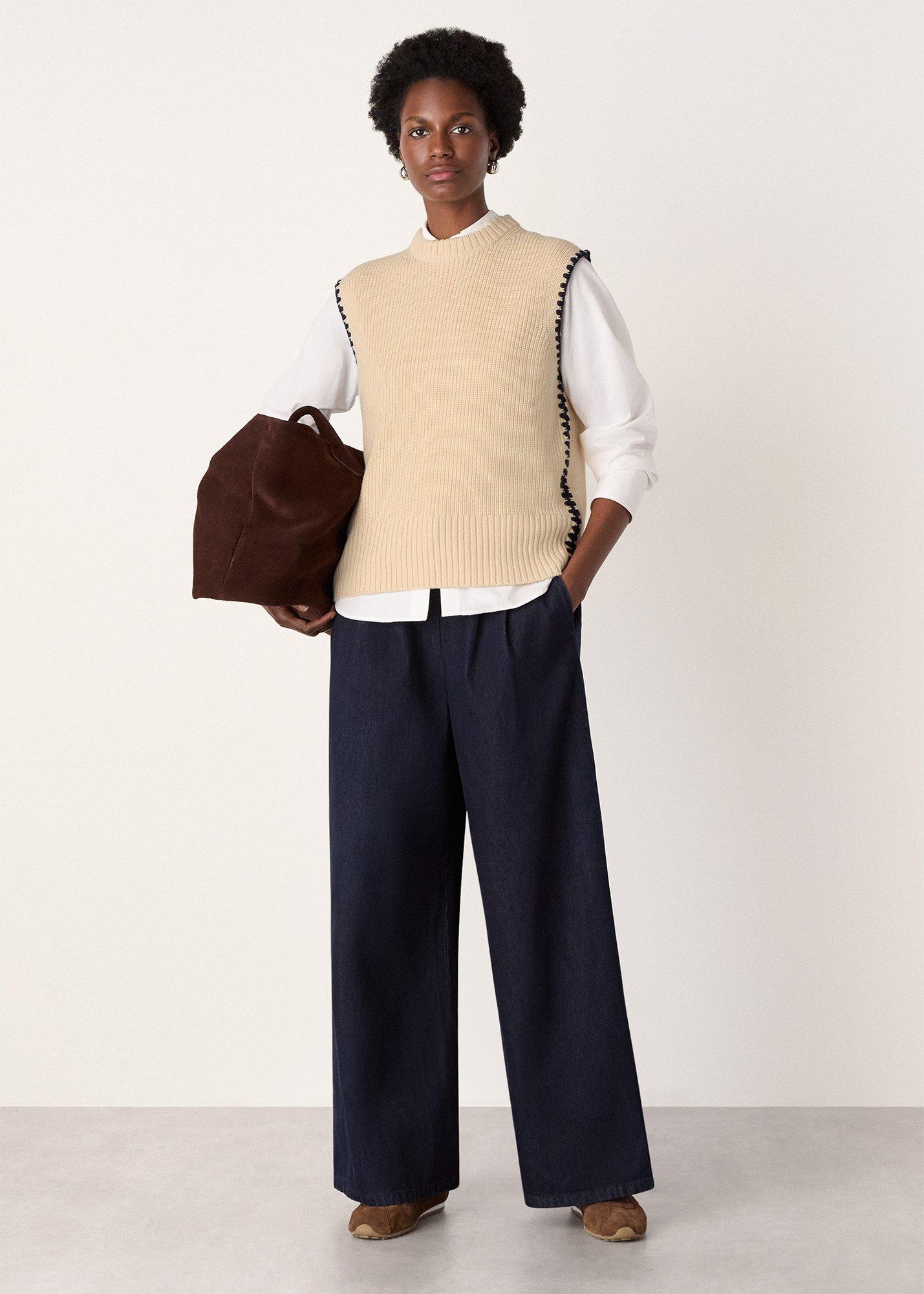 Ivory Blanket Stitch Wool Mix Tank