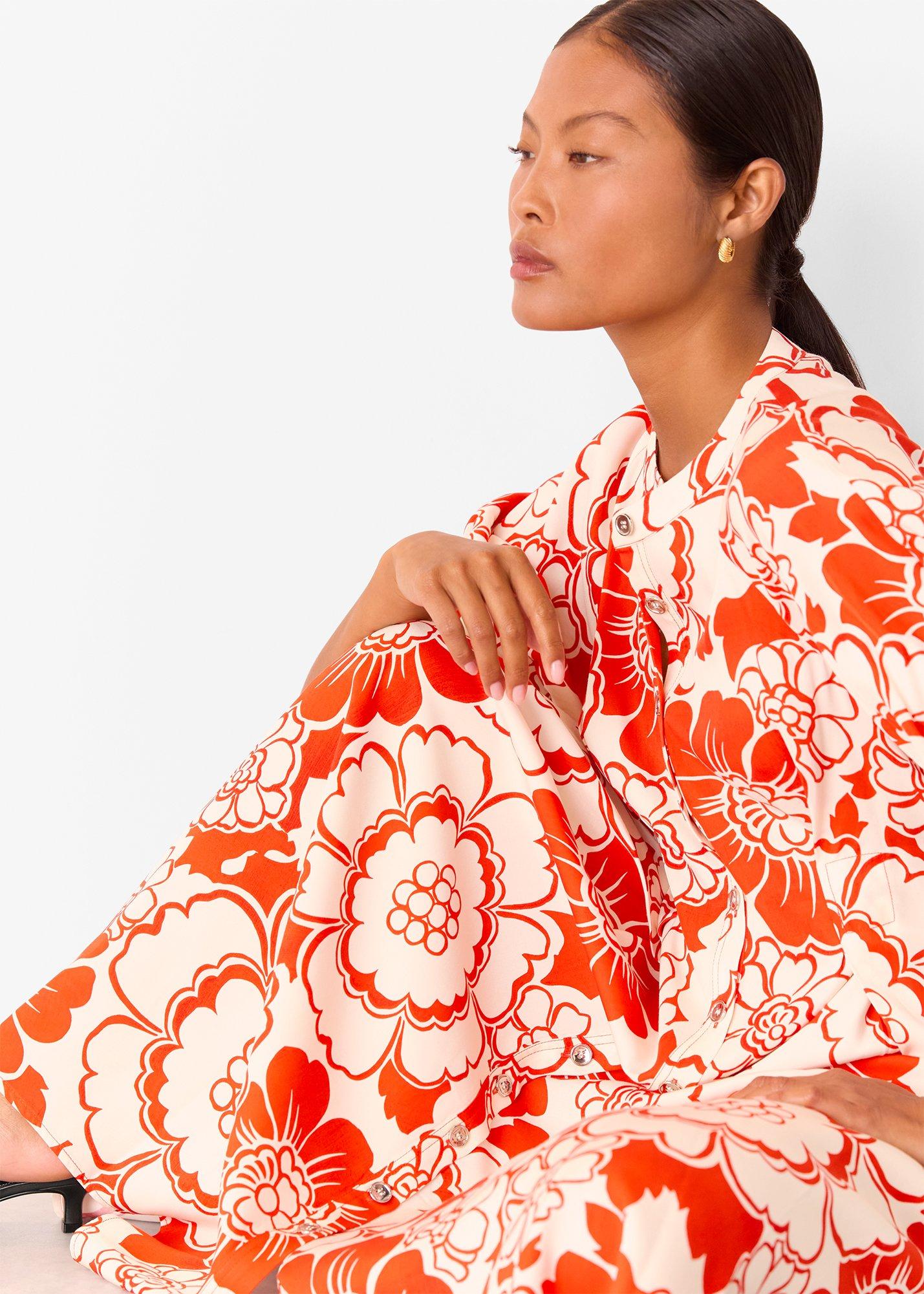 Red Bloom Floral Midi Dress