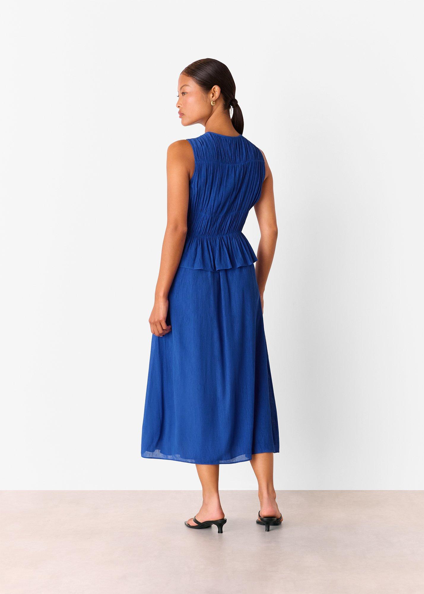 Shirred V Neck Midi Dress