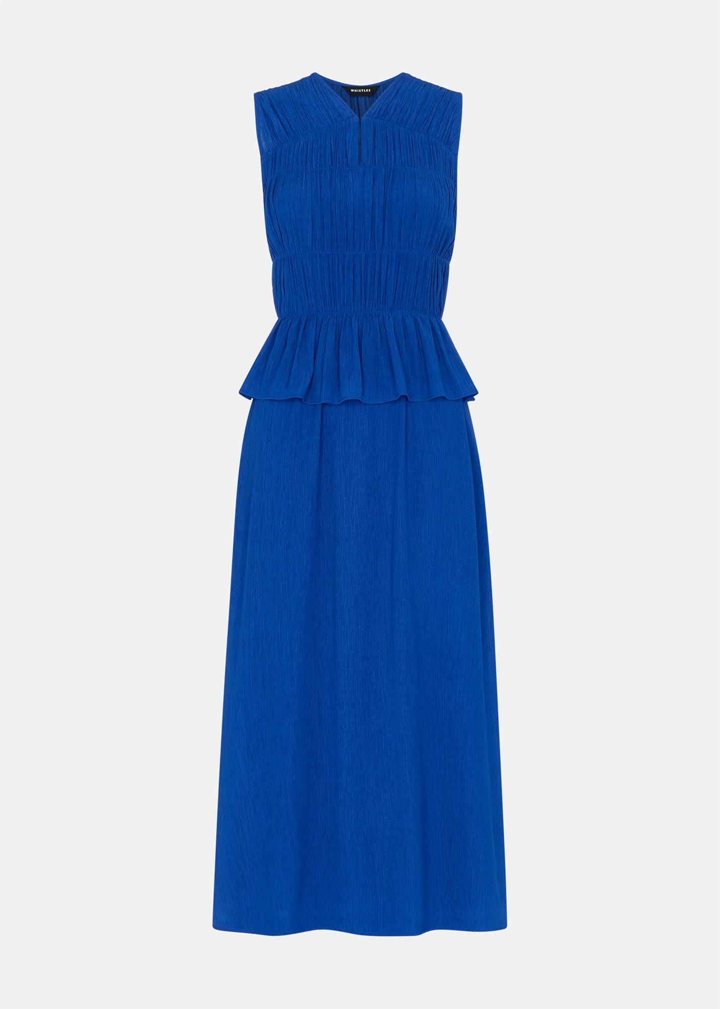 Shirred V Neck Midi Dress