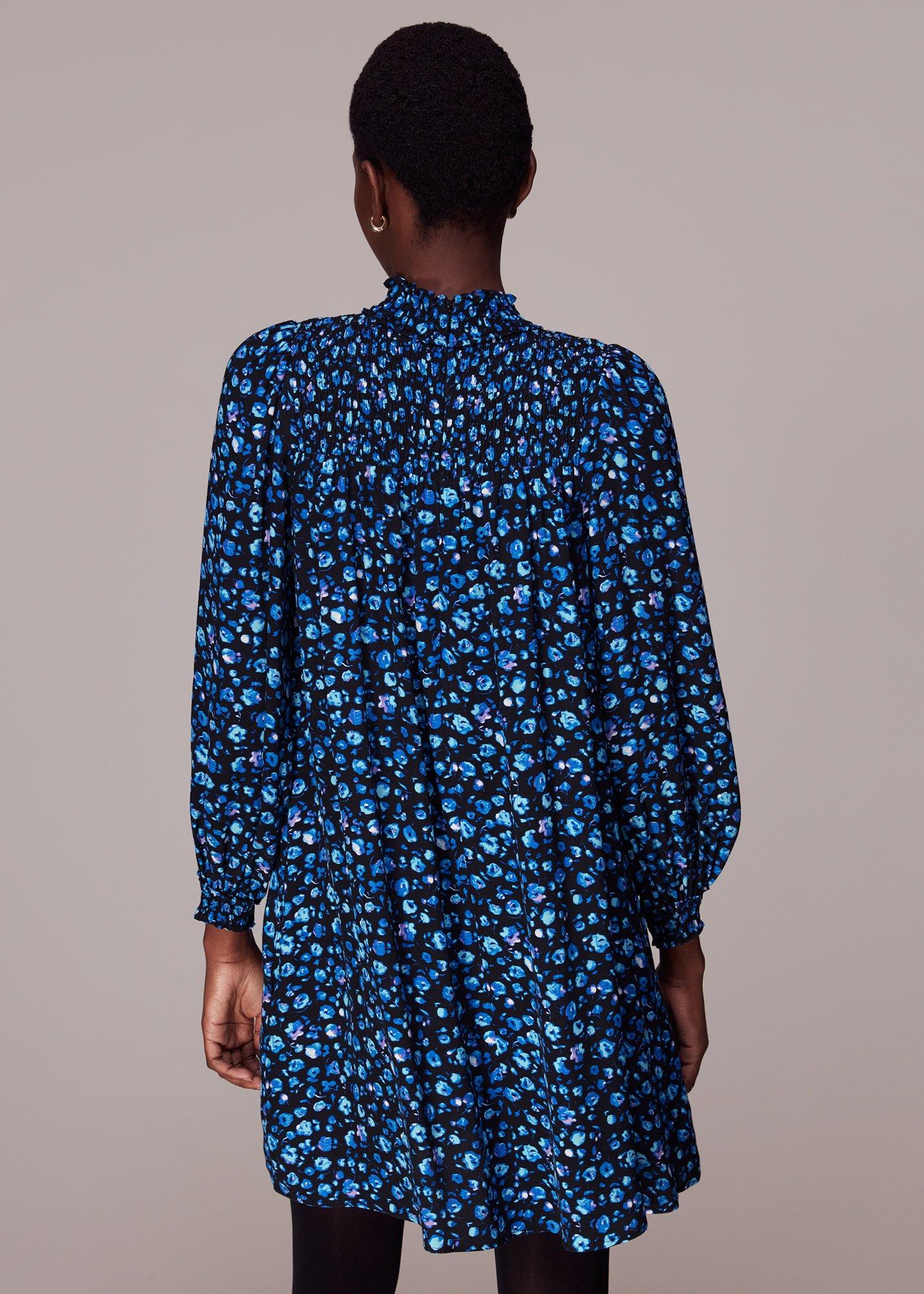 Blue Blurred Floral Trapeze Dress