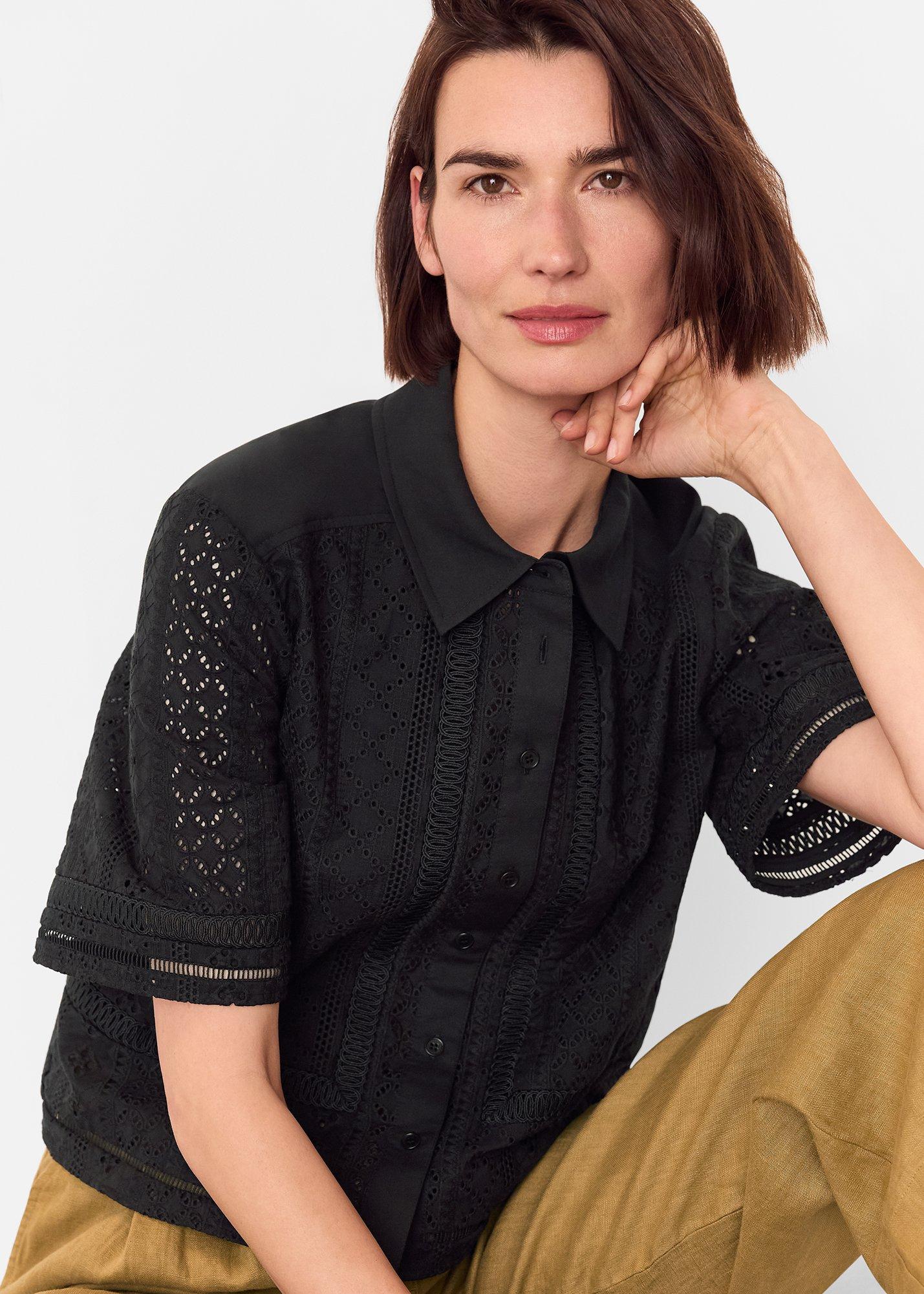 Black Broderie Cotton Shirt