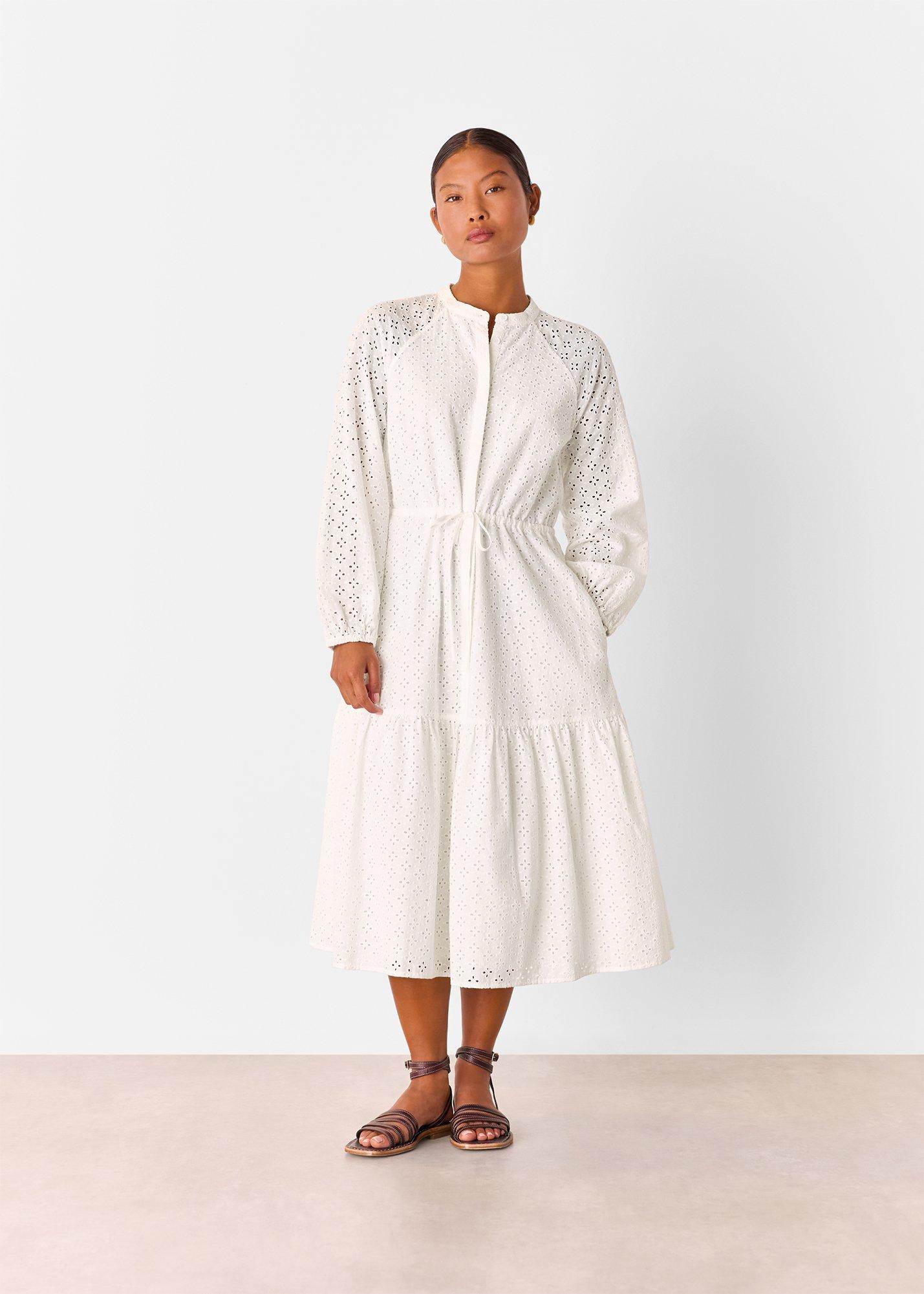 White Broderie Midi Dress