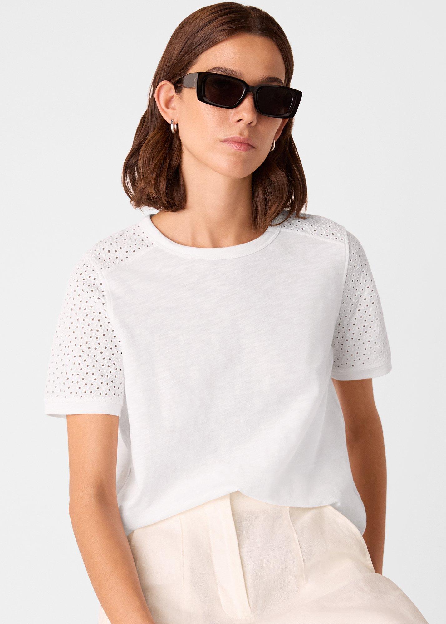 White Broderie Sleeve Detail Tee