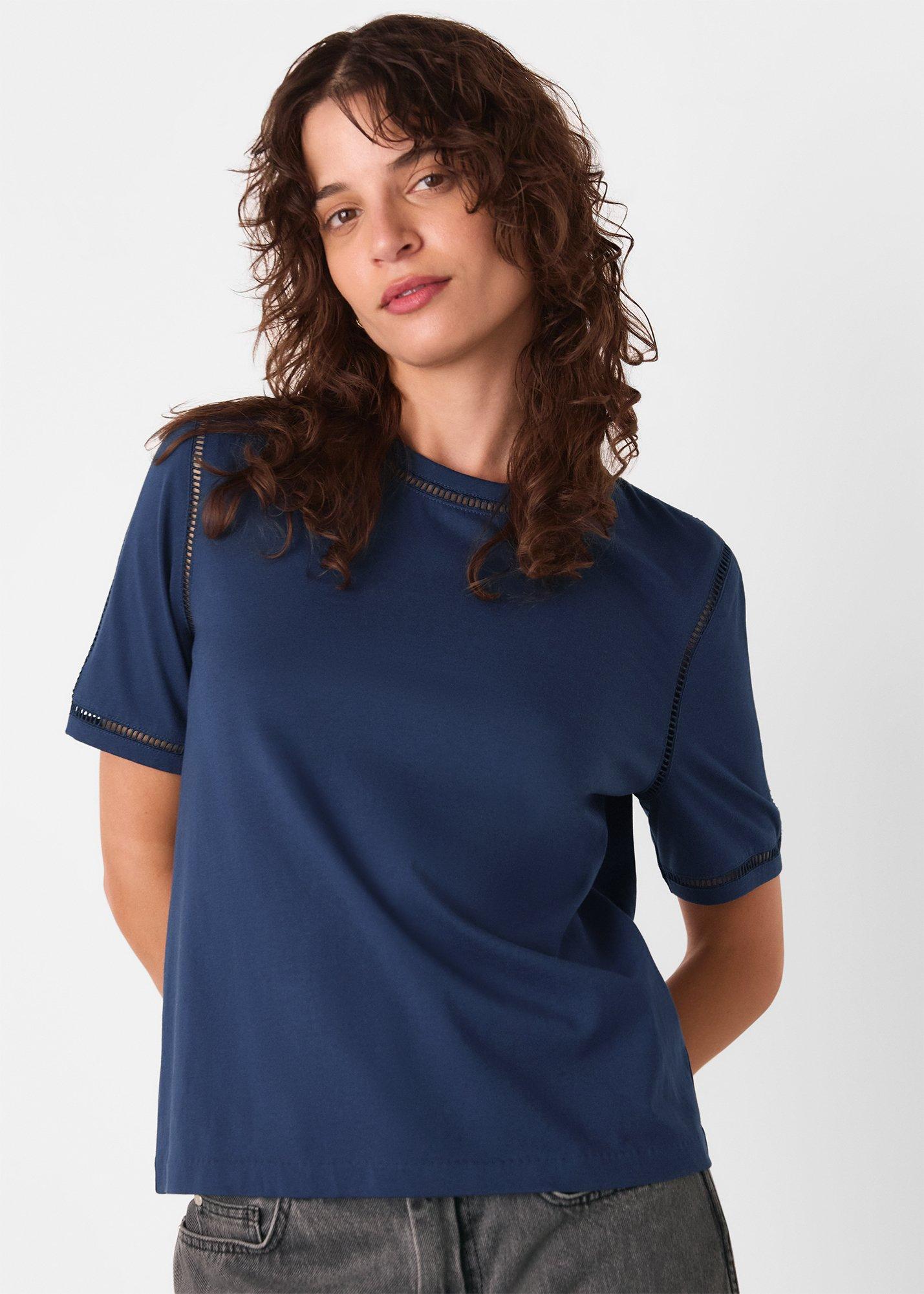 Navy Broderie Trim Detail Tee