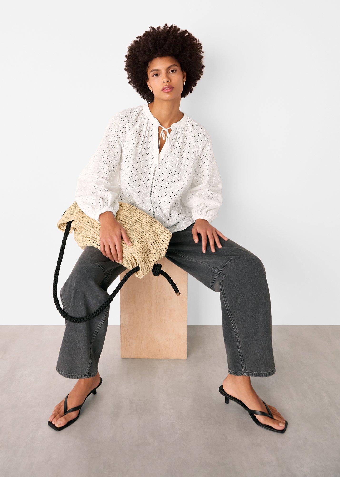 White Broderie V Neck Blouse