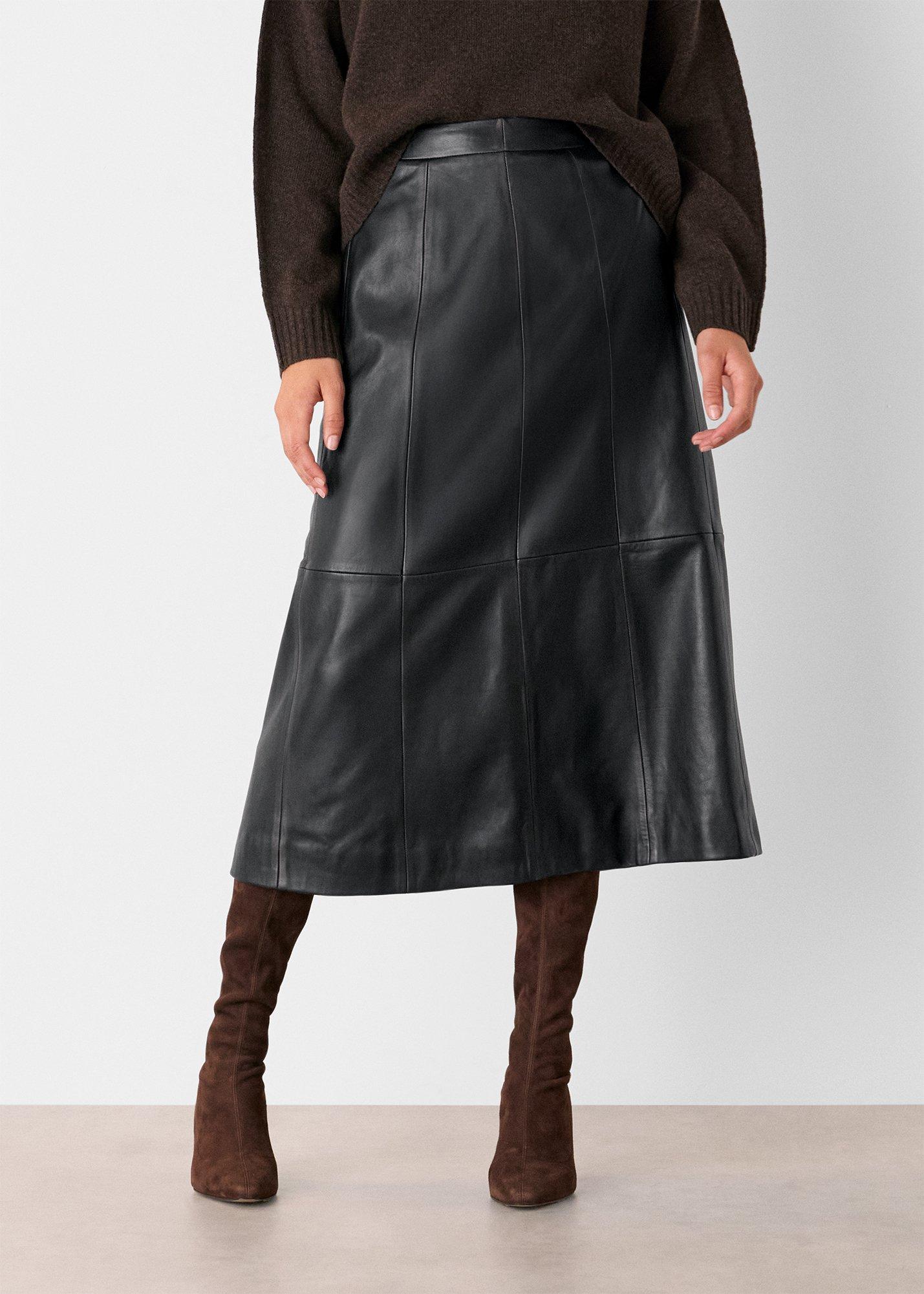 Burnished Leather Midi Skirt