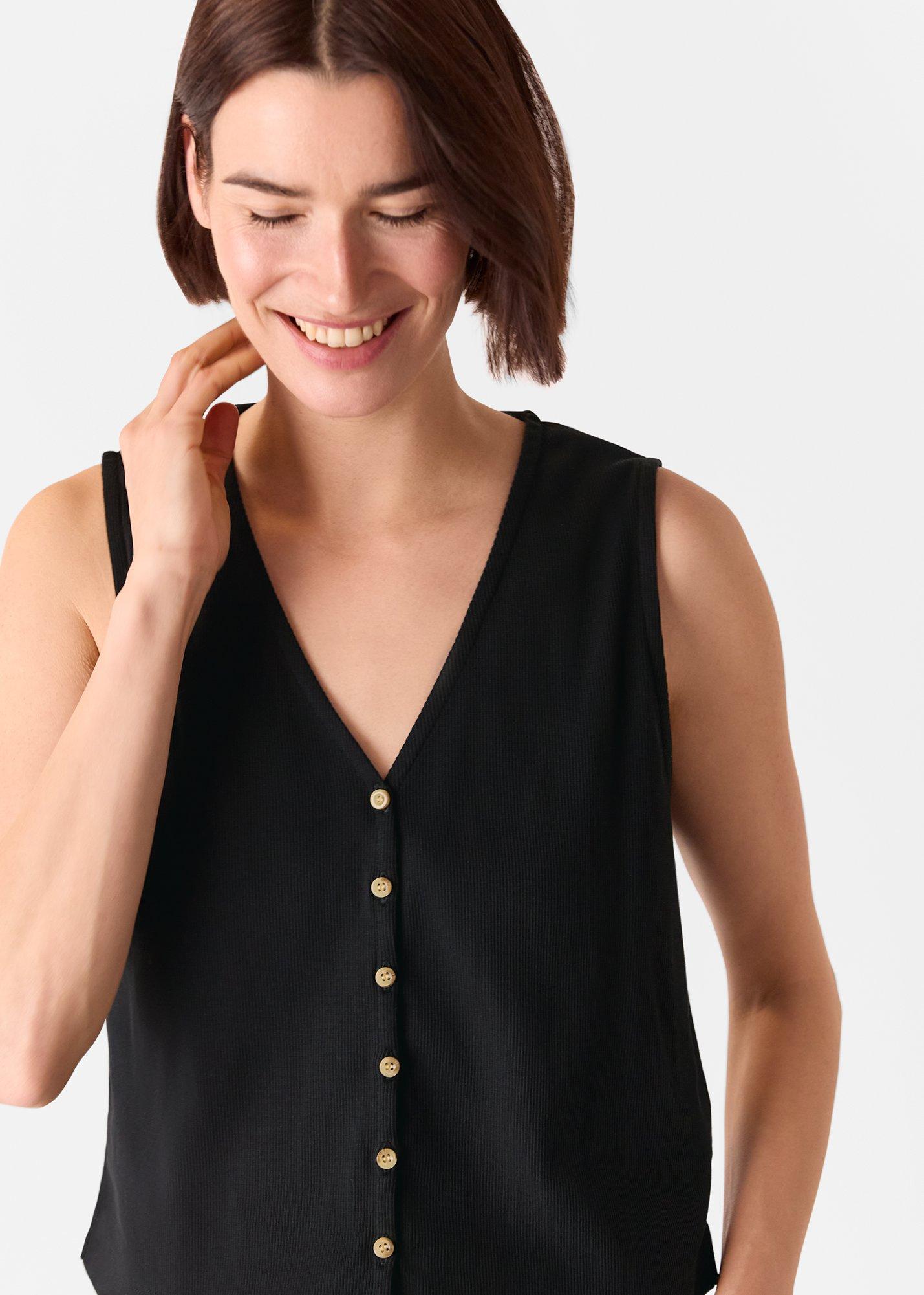 Black Button Rib Tank