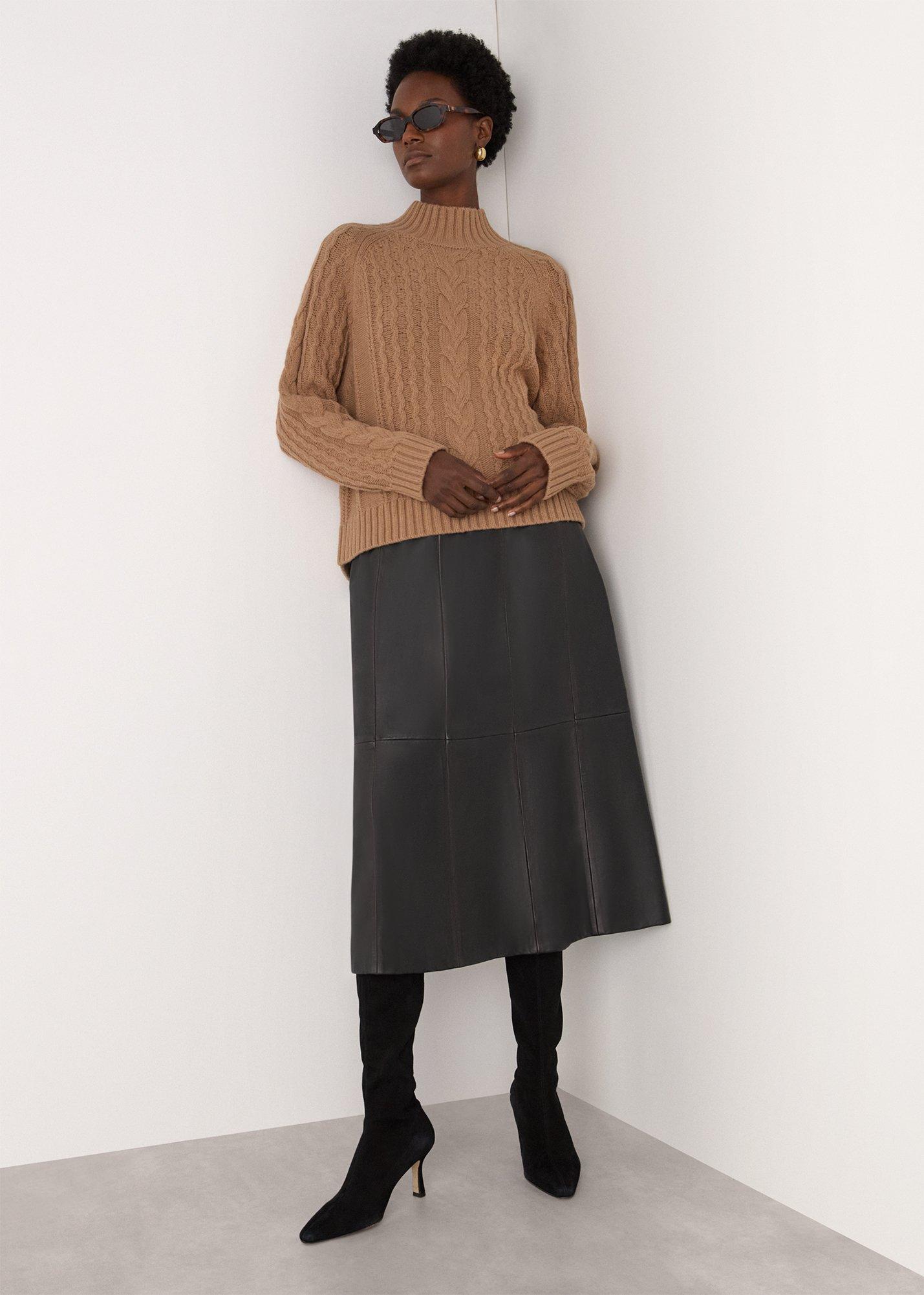 Camel Cable Wool Mix Detail Knit