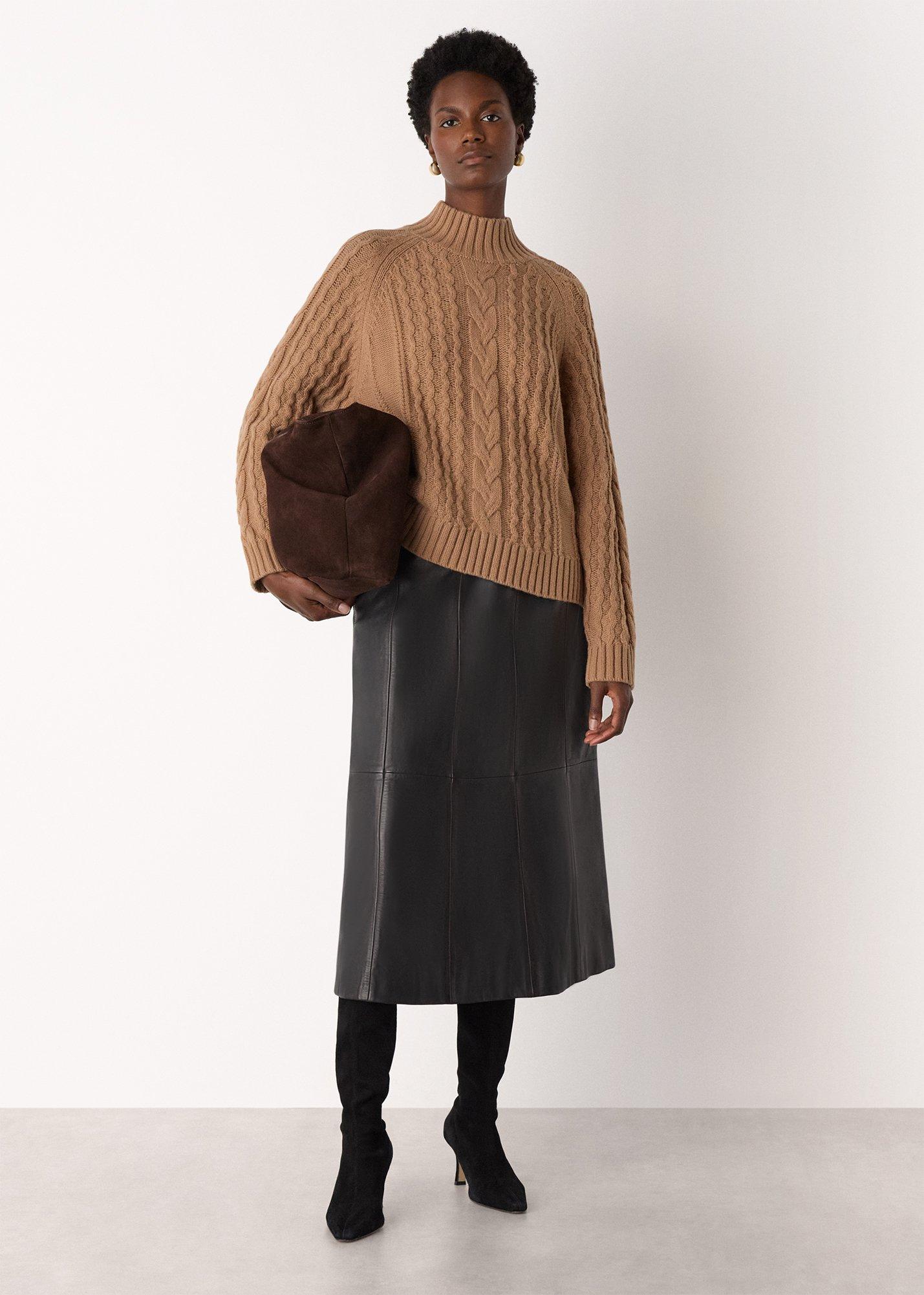 Camel Cable Wool Mix Detail Knit