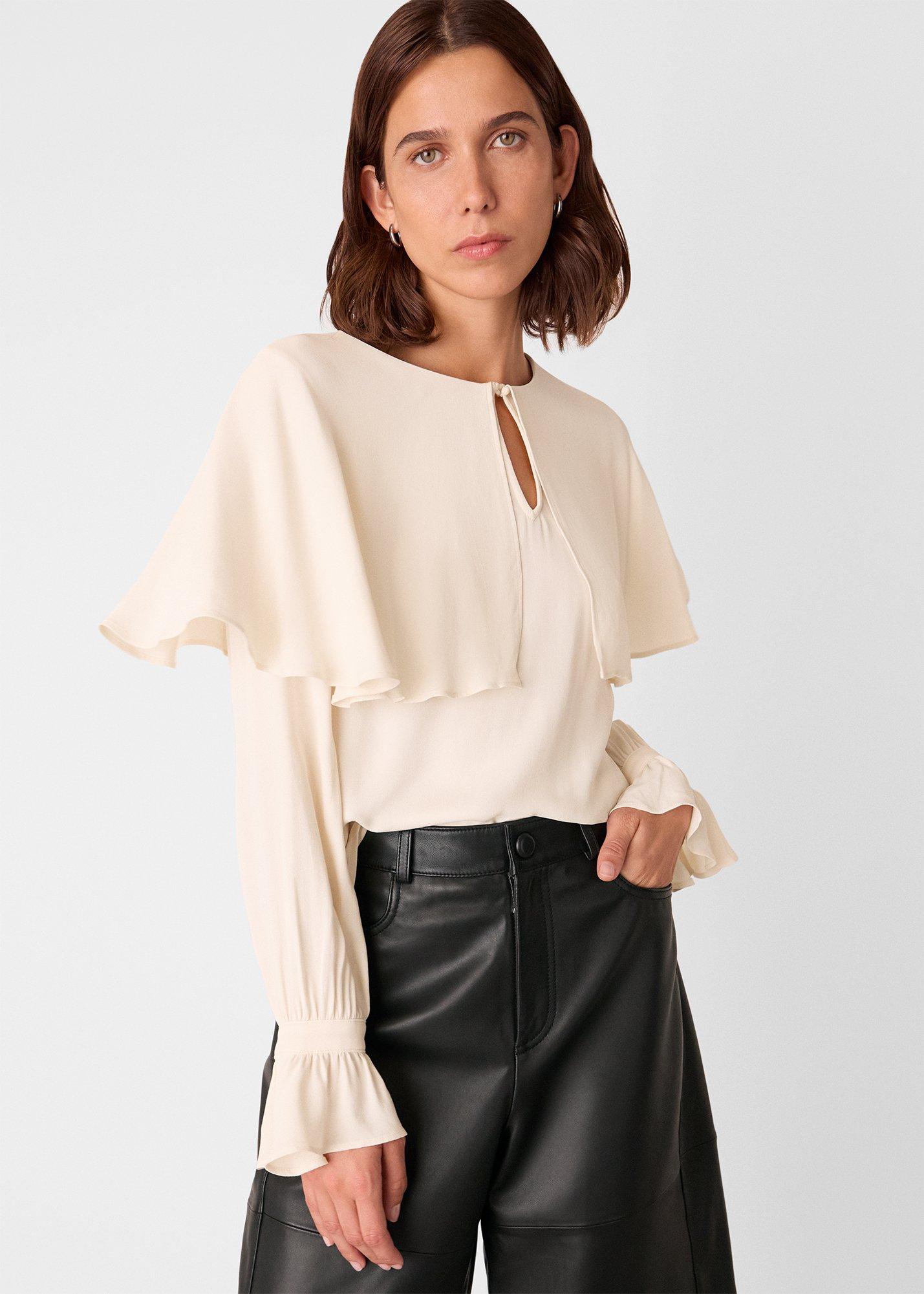 Ivory Cape Detail Crepe Blouse