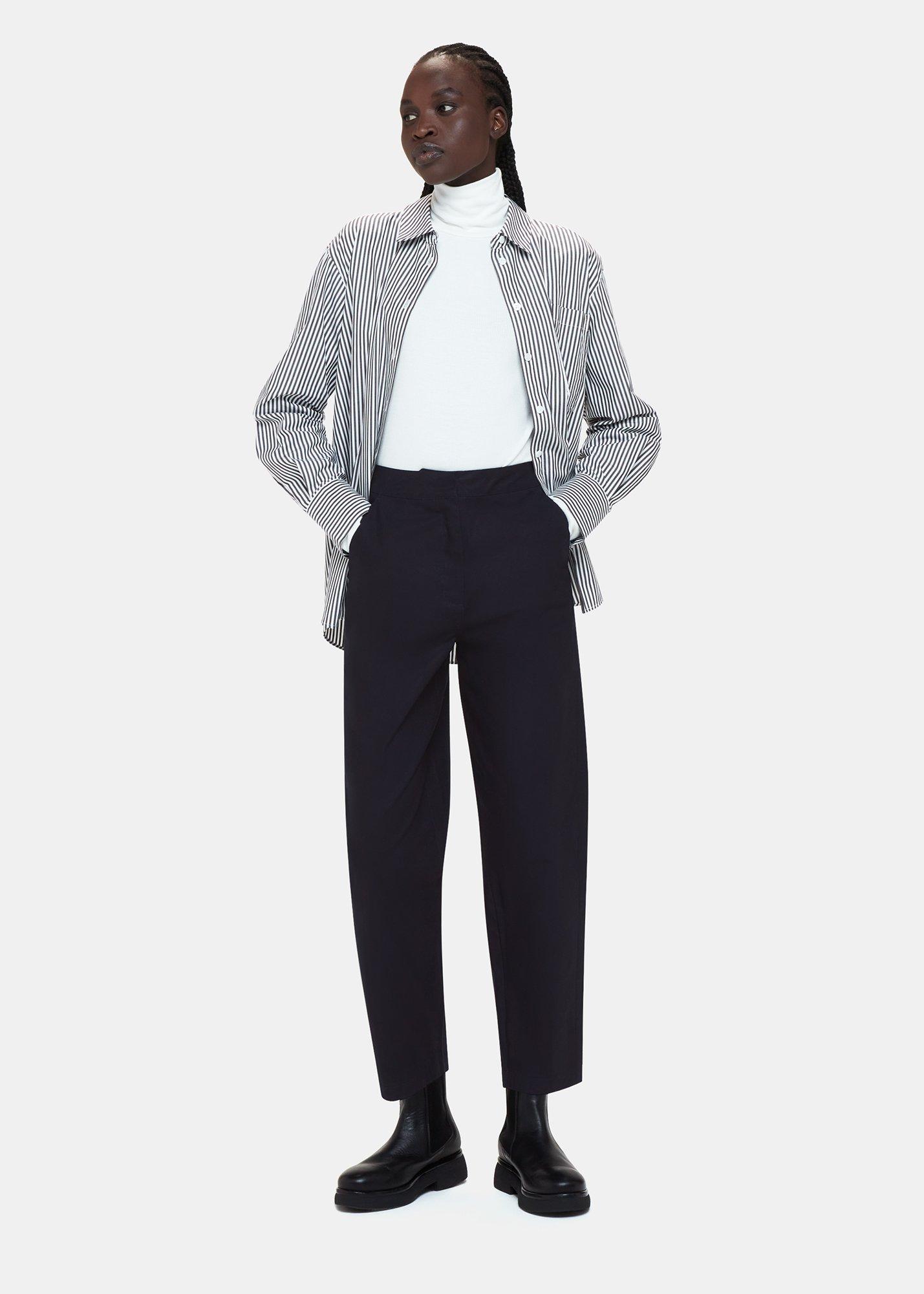 Navy Carla Barrel Cotton Trouser