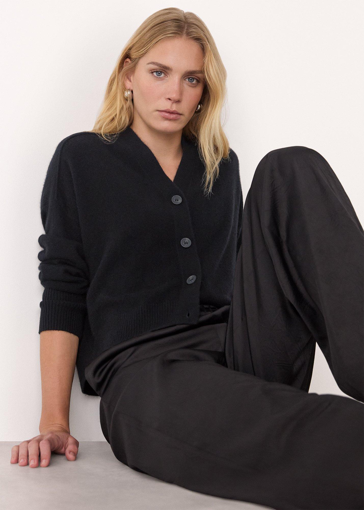 Black Cashmere Button Cardigan