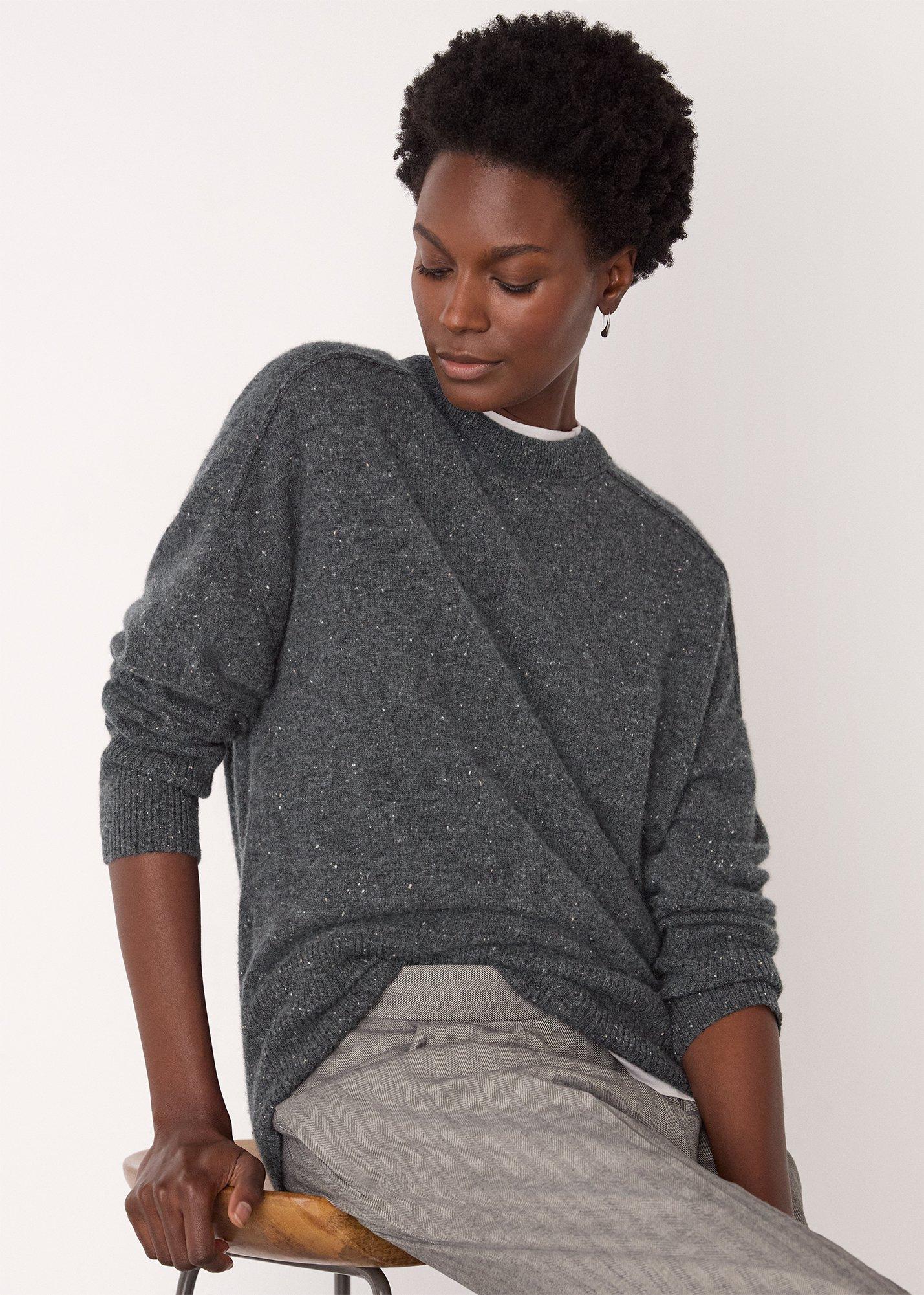 Dark Grey Cashmere Fleck Crew Neck Knit