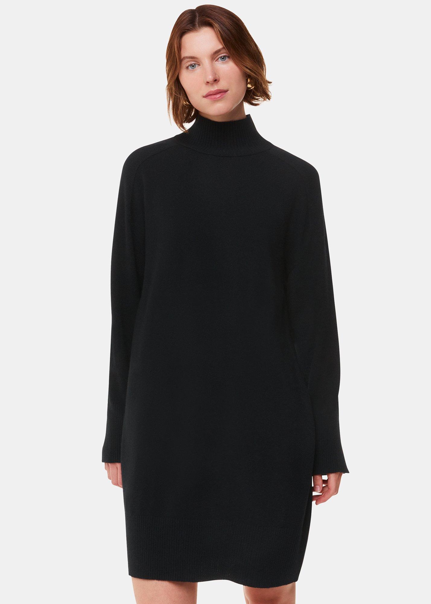Black Cashmere Funnel Neck Dress