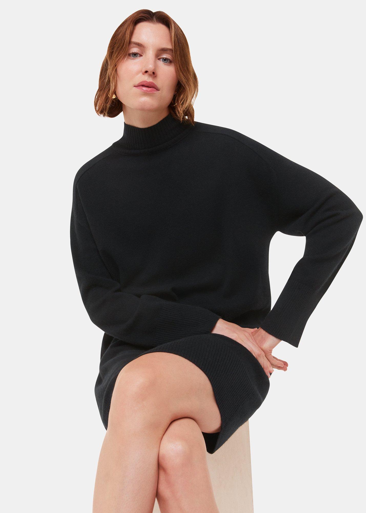 Black Cashmere Funnel Neck Dress
