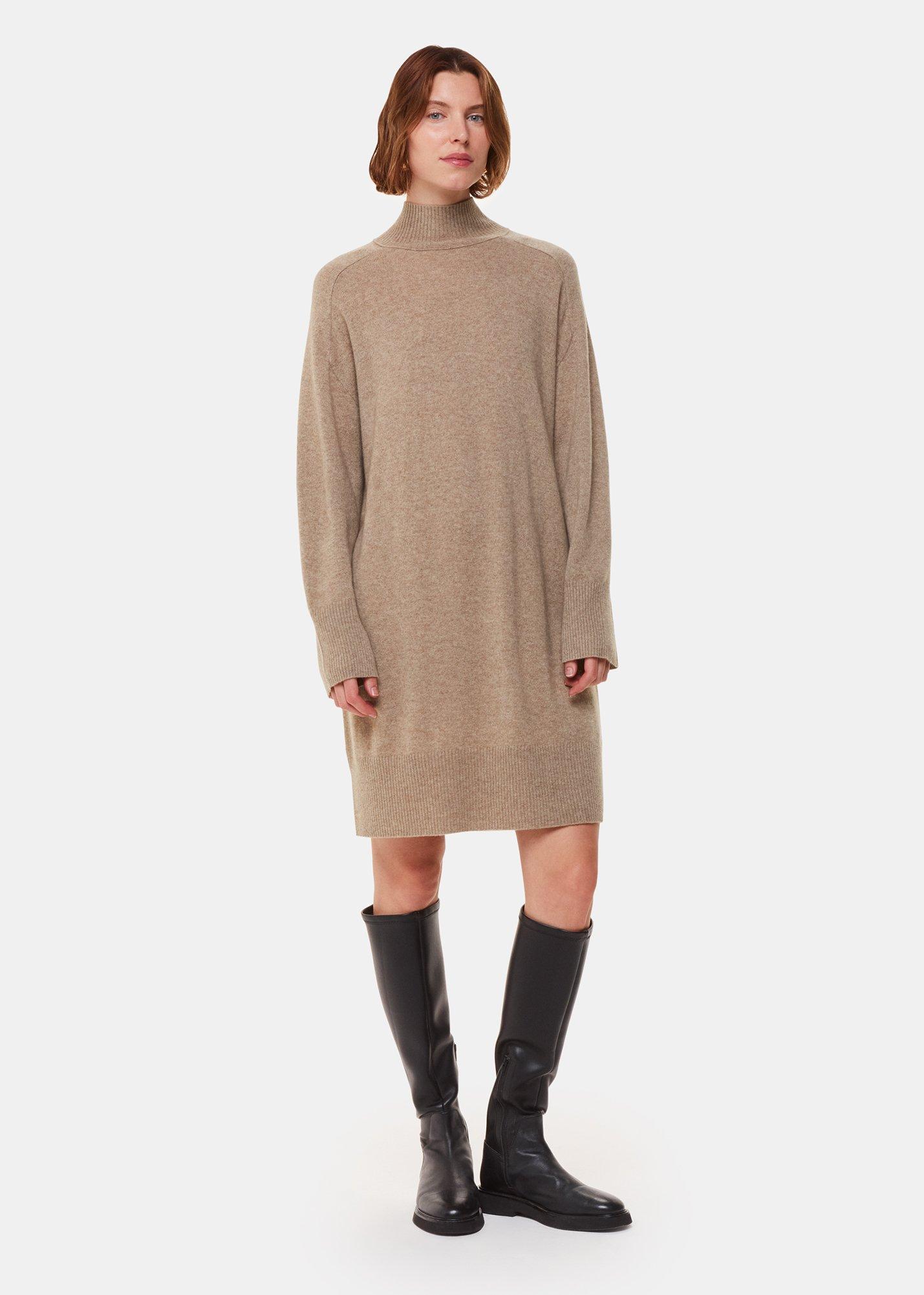 Oatmeal Cashmere Funnel Neck Dress