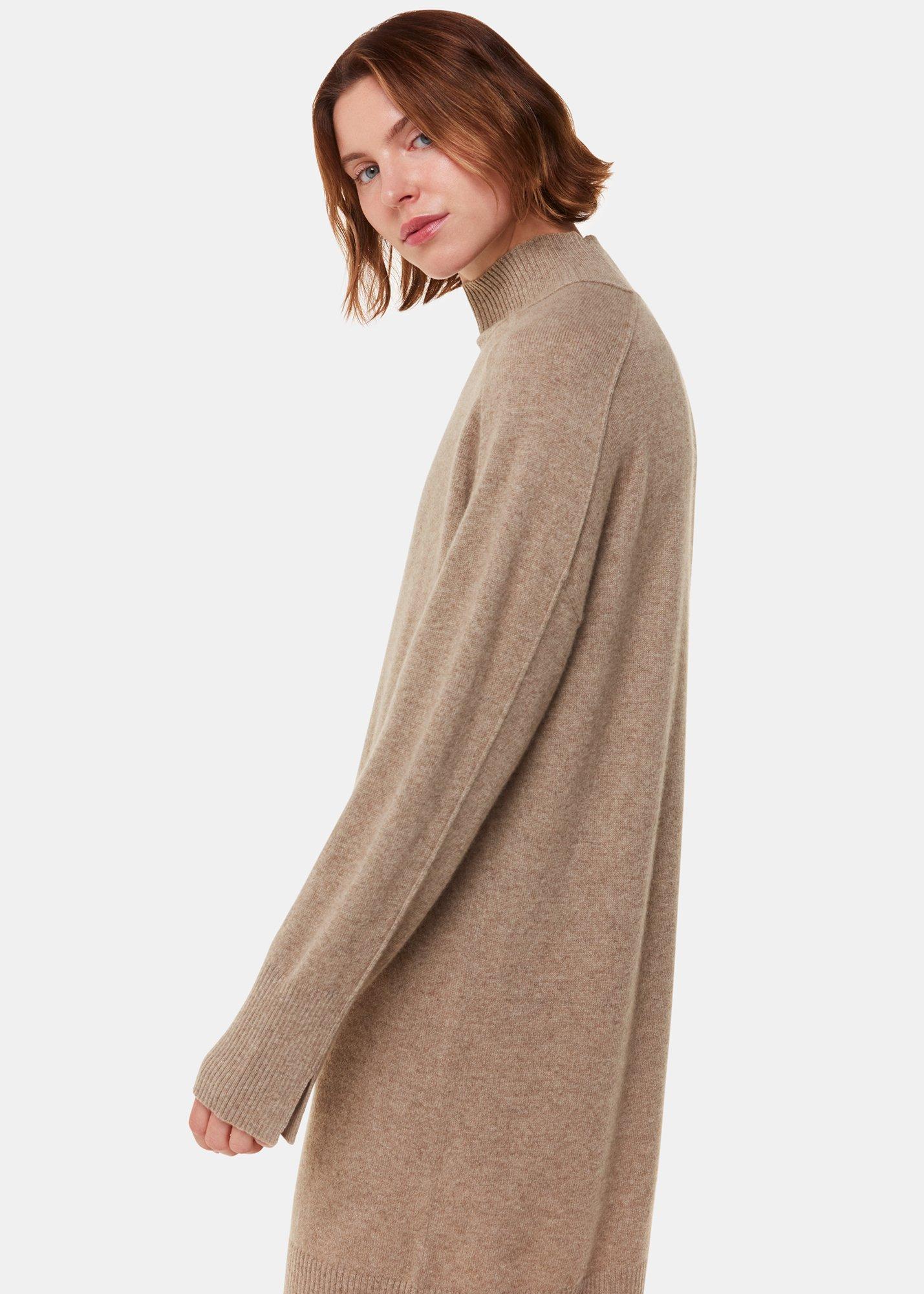 Oatmeal Cashmere Funnel Neck Dress