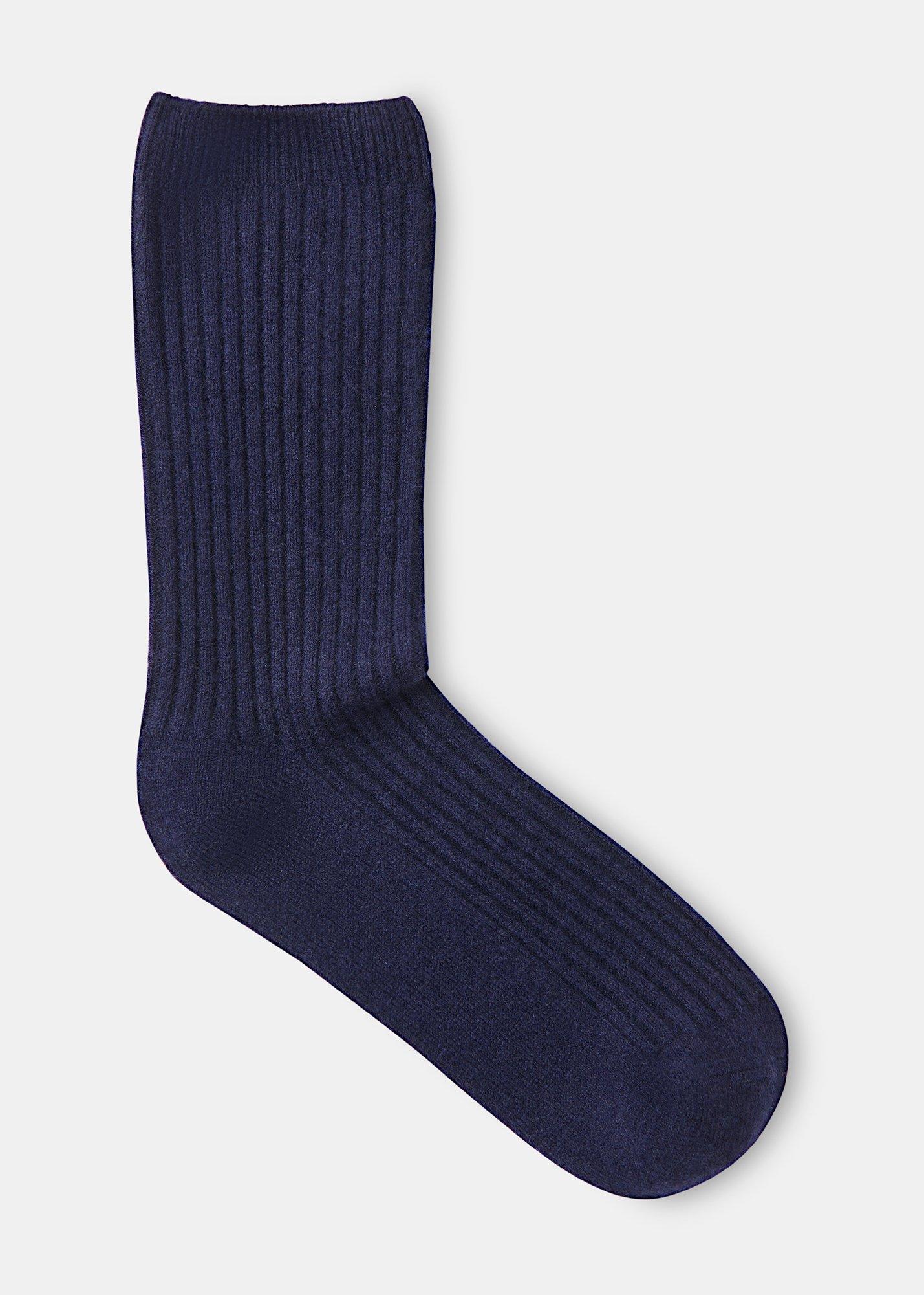 Navy Cashmere Ribbed Socks