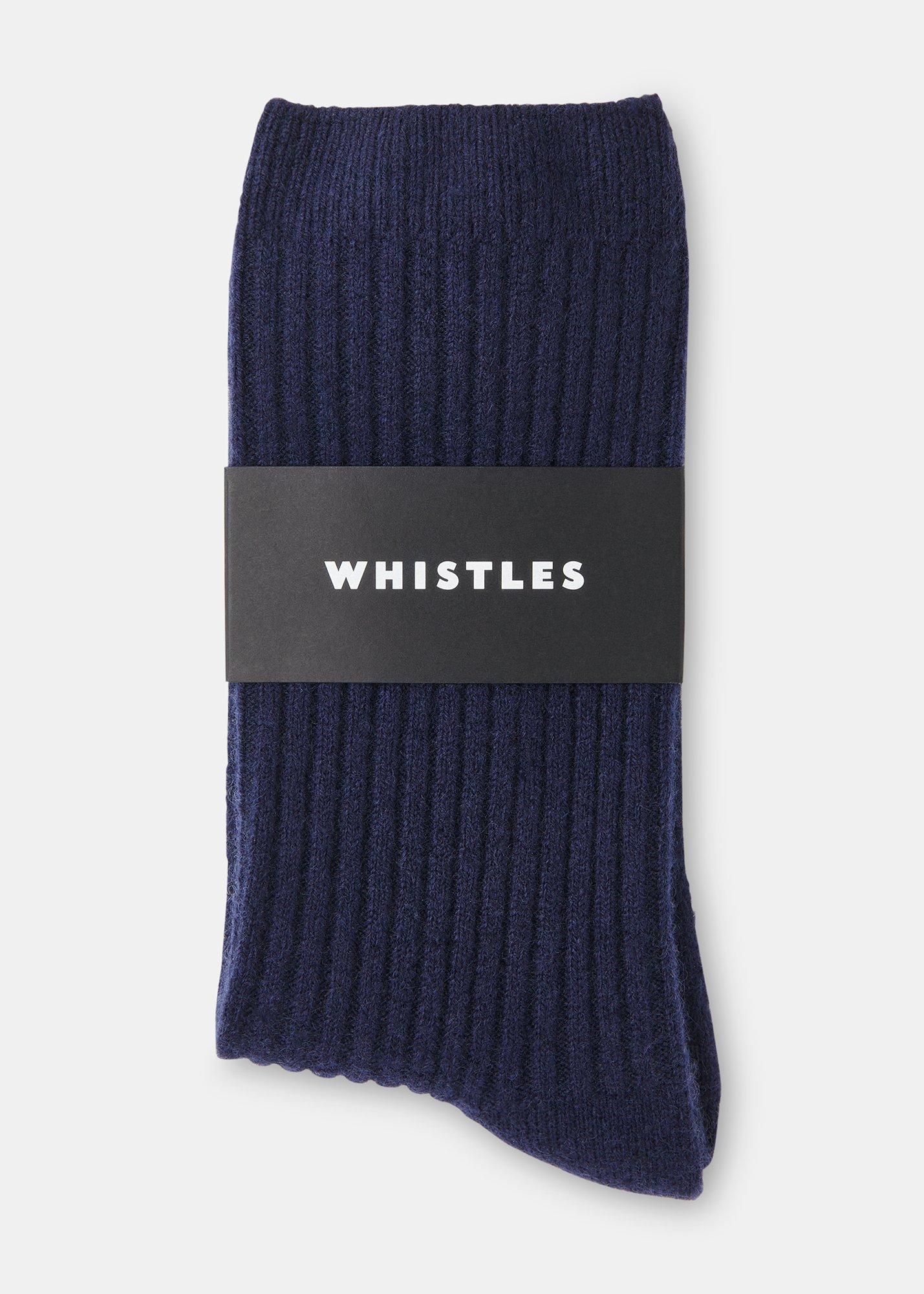 Navy Cashmere Ribbed Socks