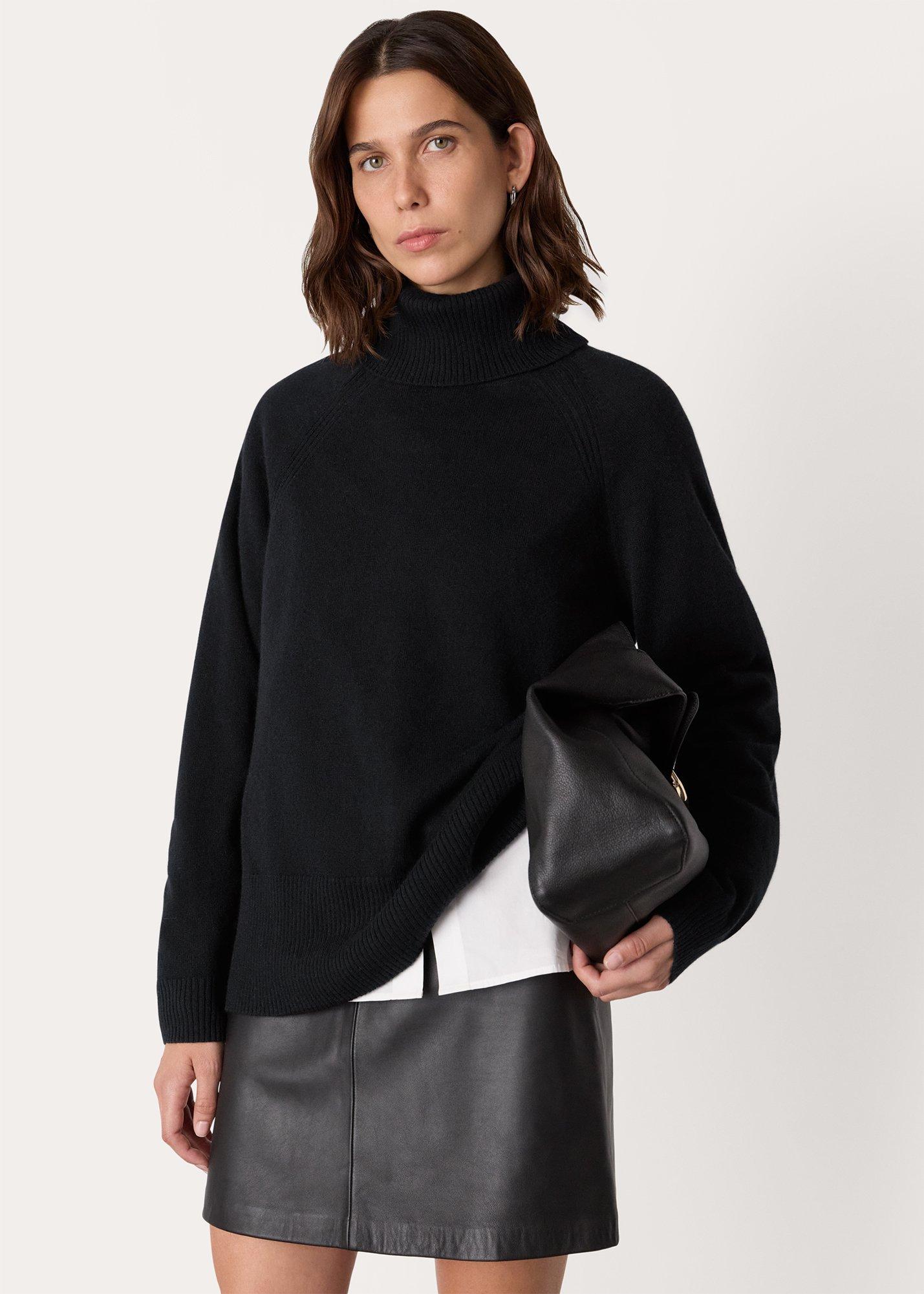 Black Cashmere Roll Neck