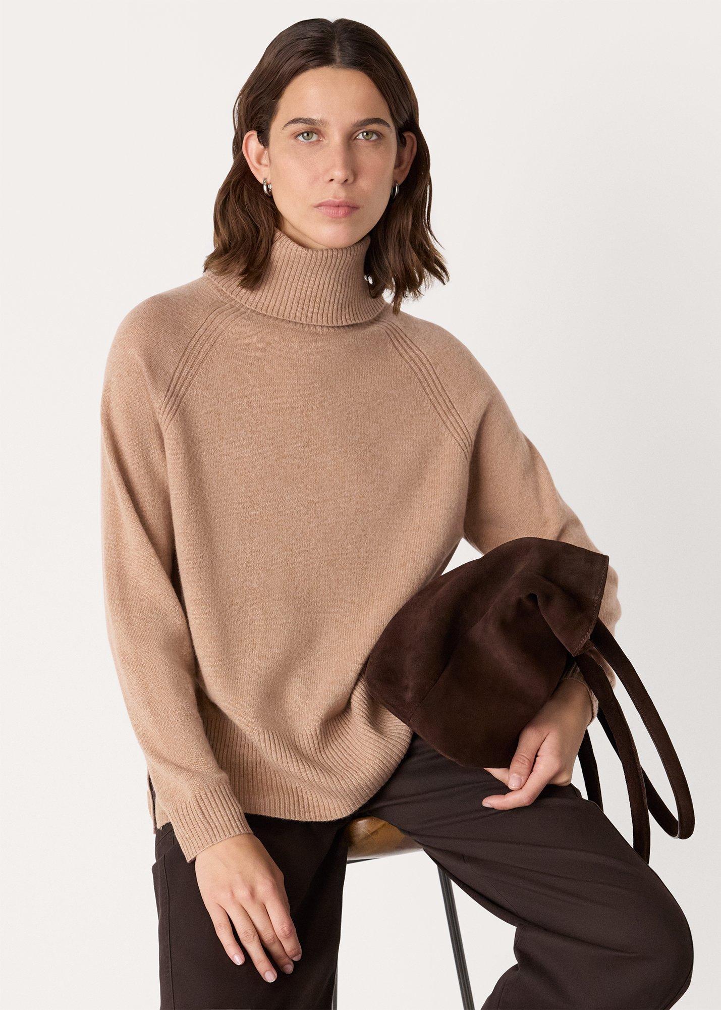 Camel Cashmere Turtleneck Sweater