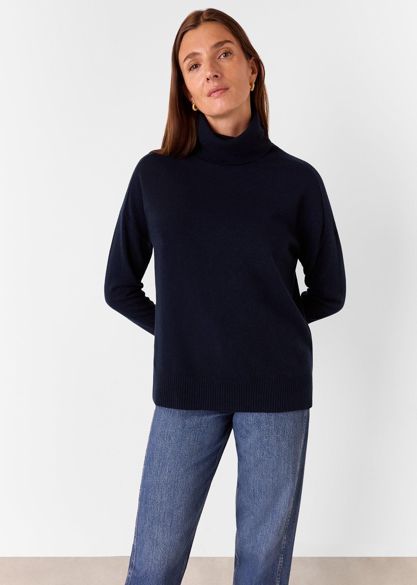 Navy Cashmere Roll Neck Jumper
