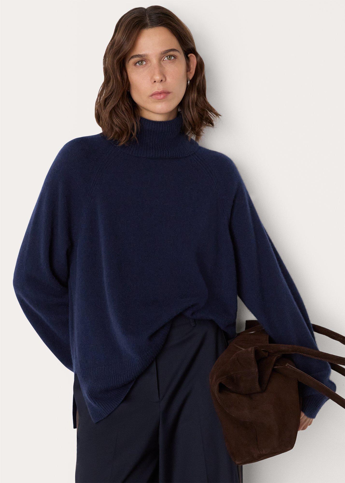 Navy Cashmere Roll Neck