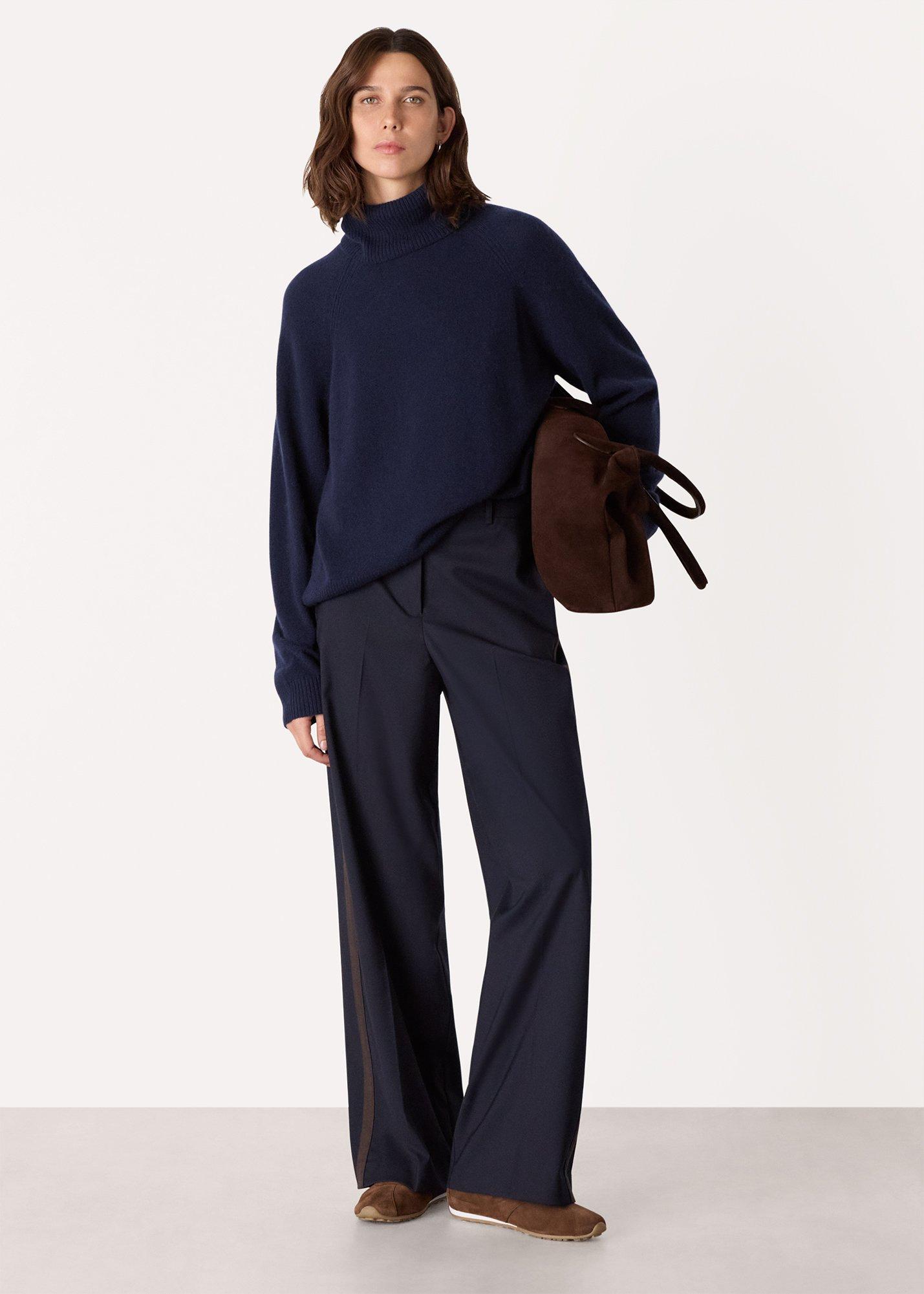 Navy Cashmere Roll Neck