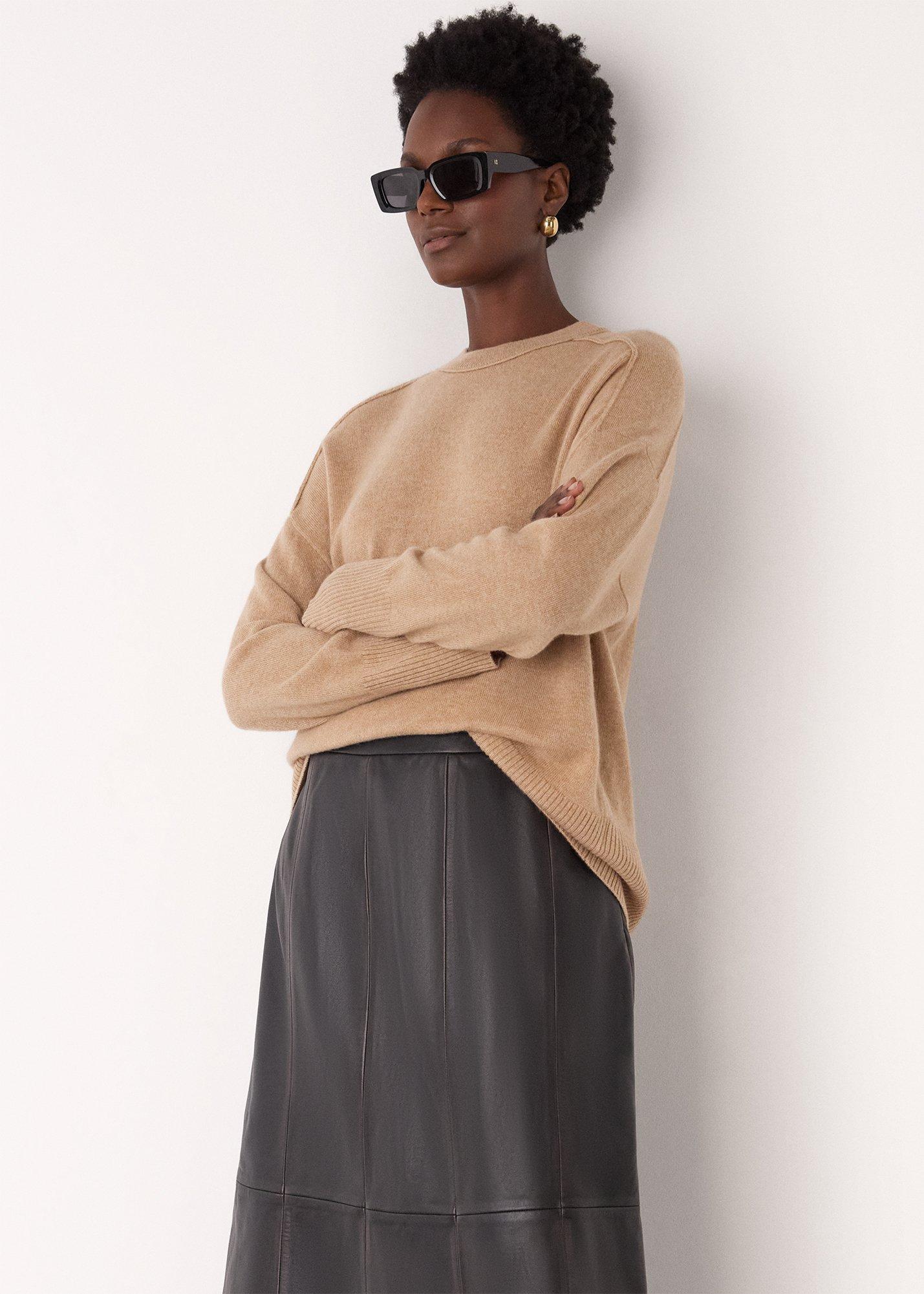 Camel Cashmere Seam Detail Crew Knit