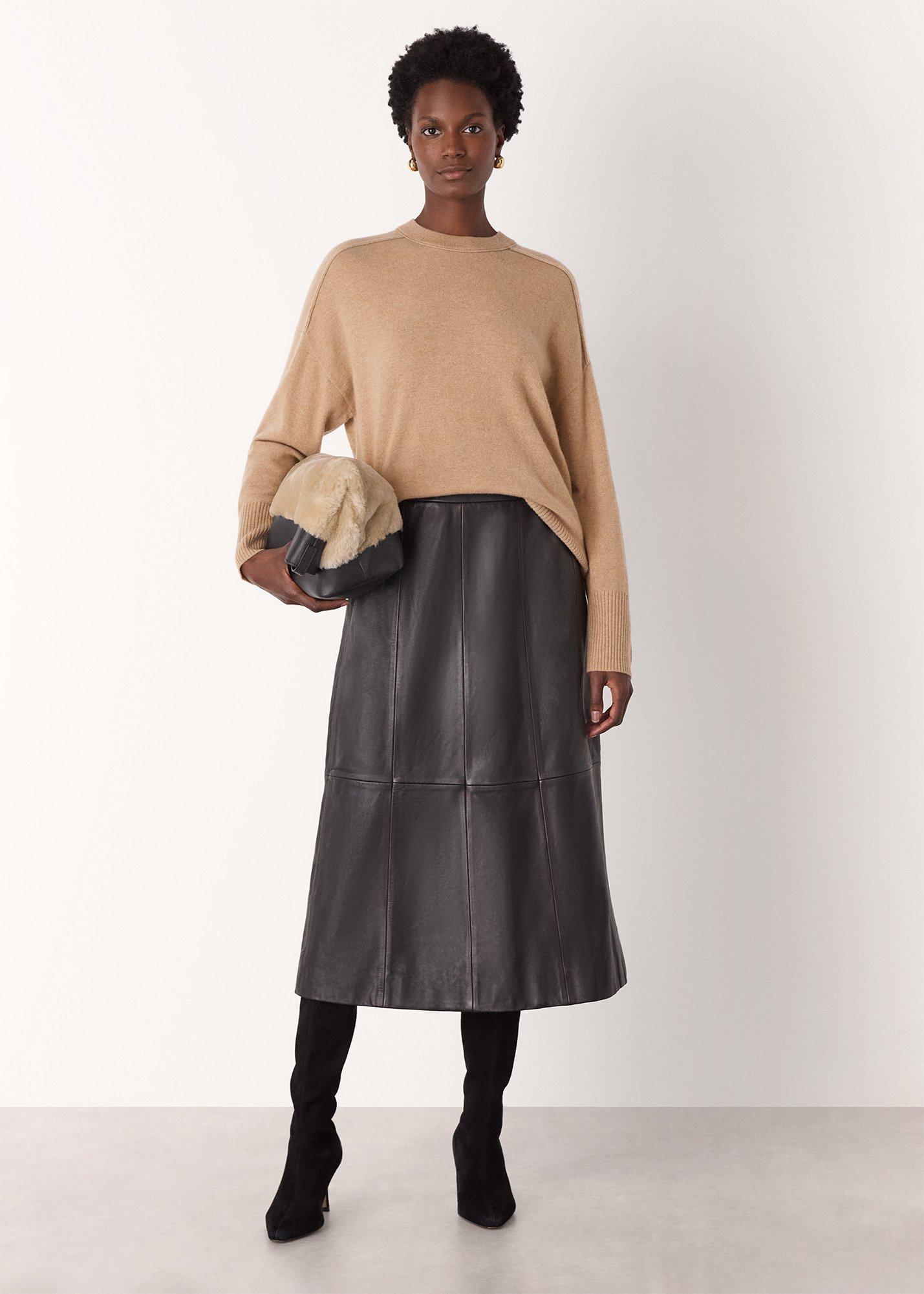 Camel Cashmere Seam Detail Crew Knit