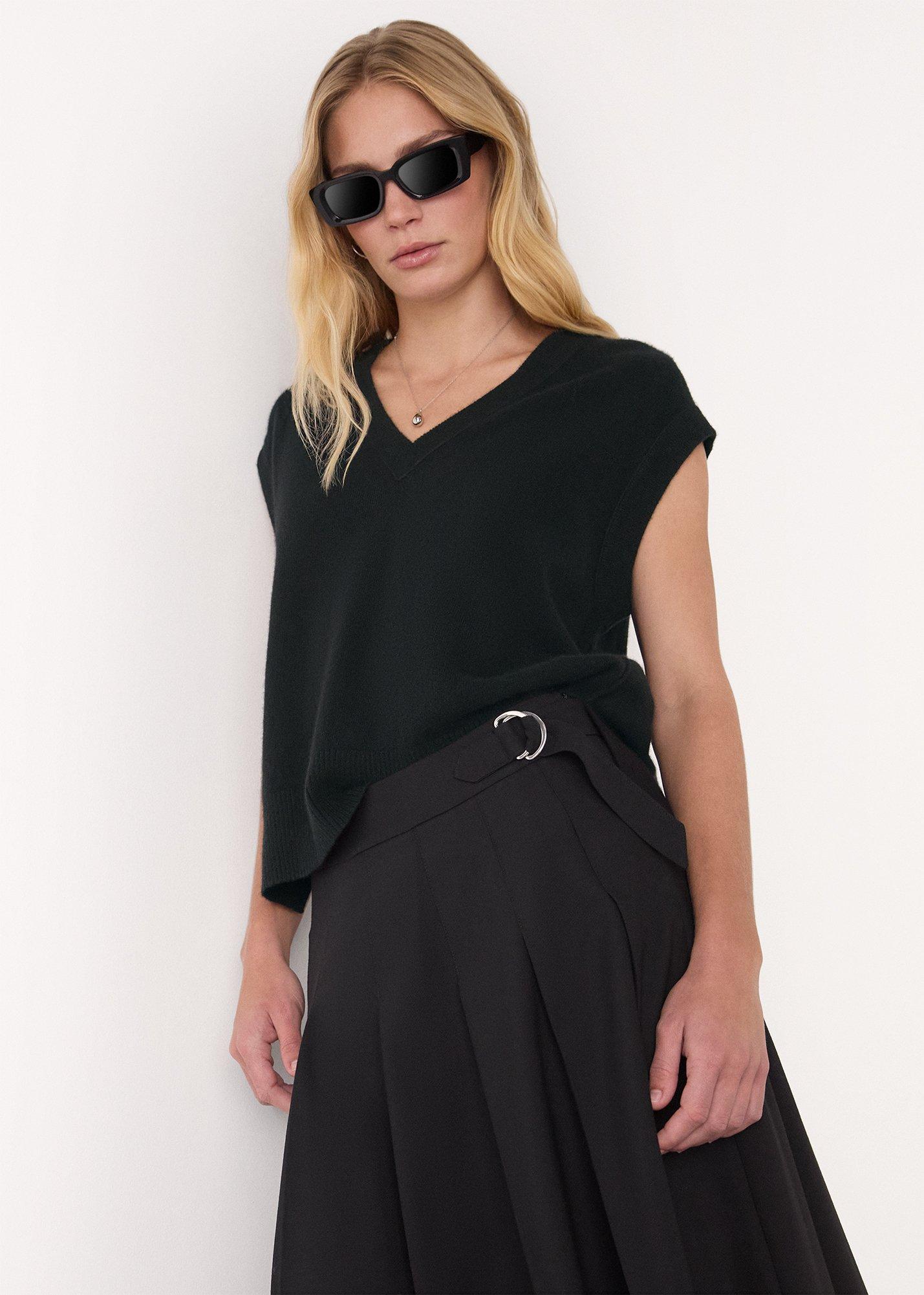 Black Cashmere V Neck Tank