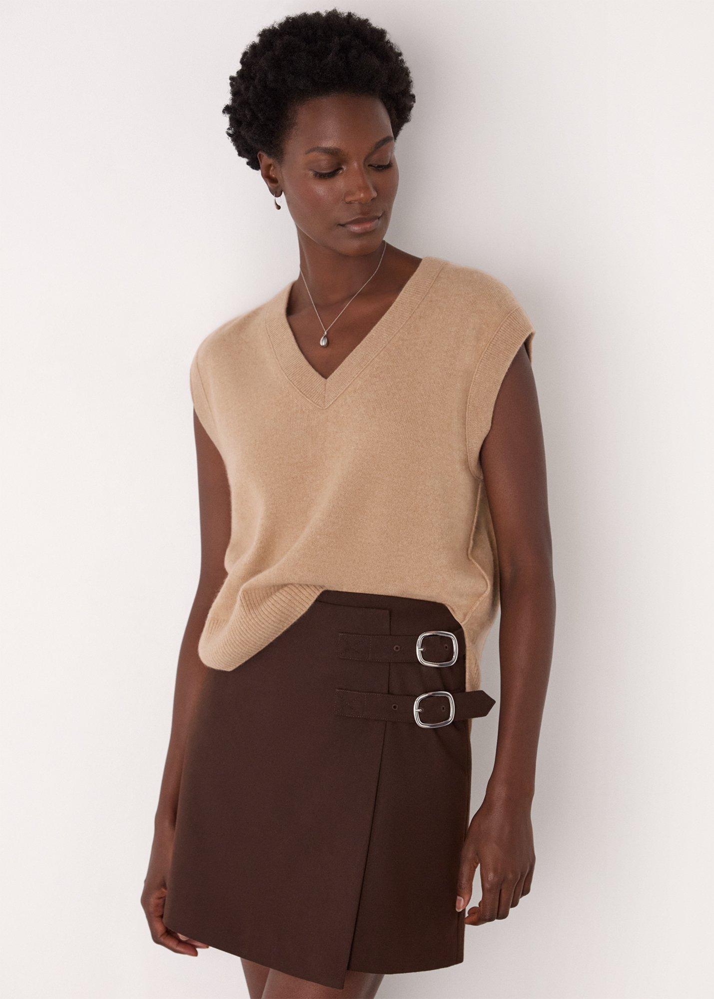 Camel Cashmere V Neck Tank