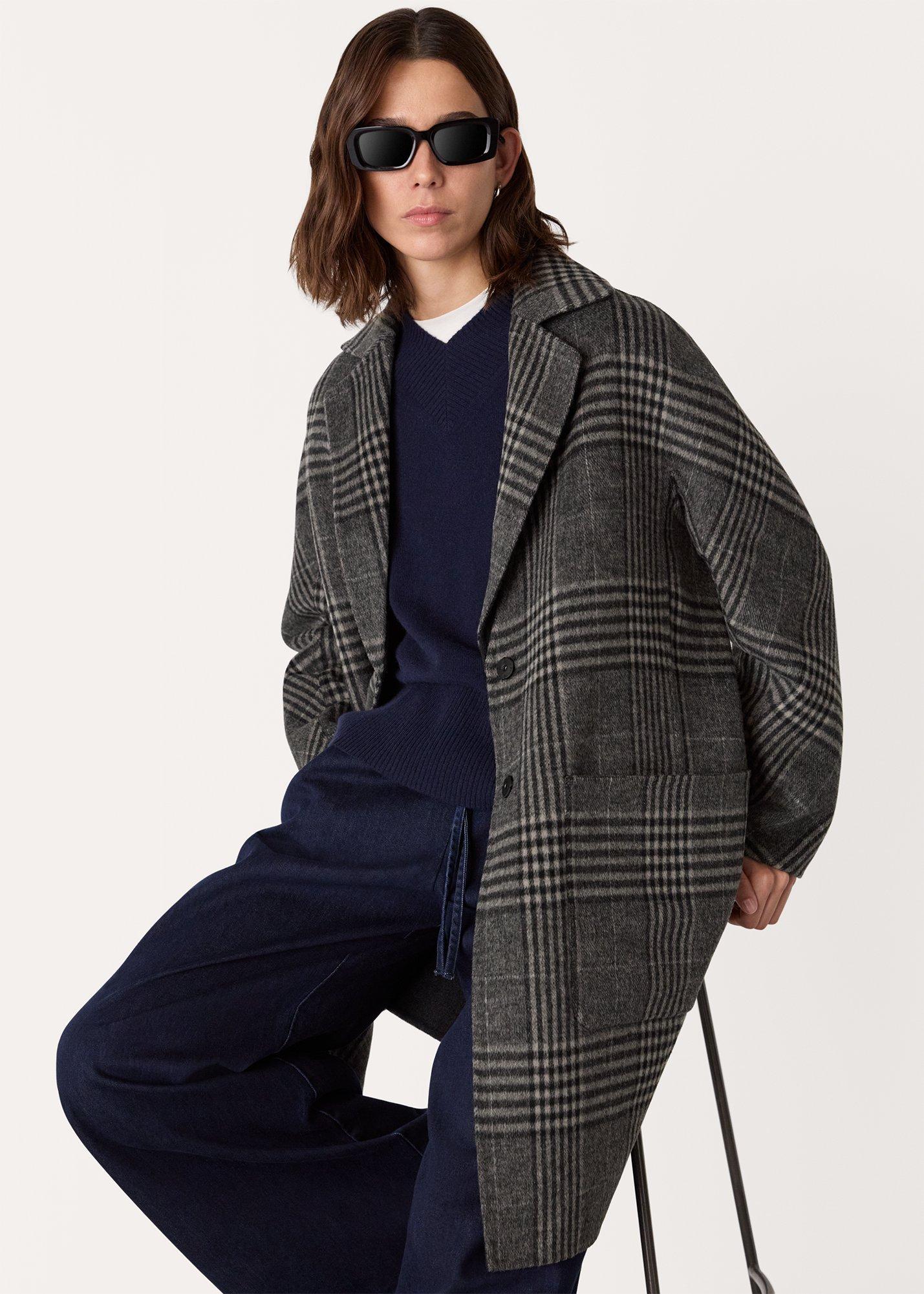 Grey Cassie Double Face Check Coat