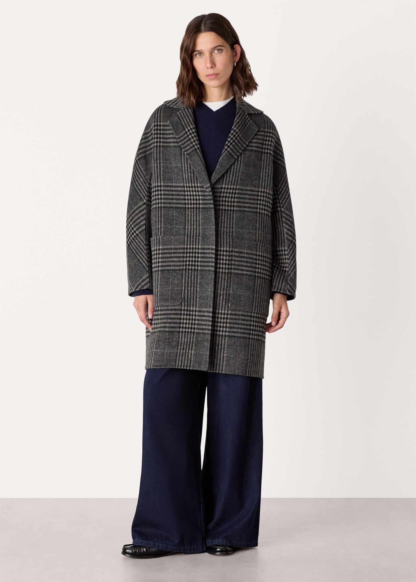 Grey Cassie Double Face Check Coat
