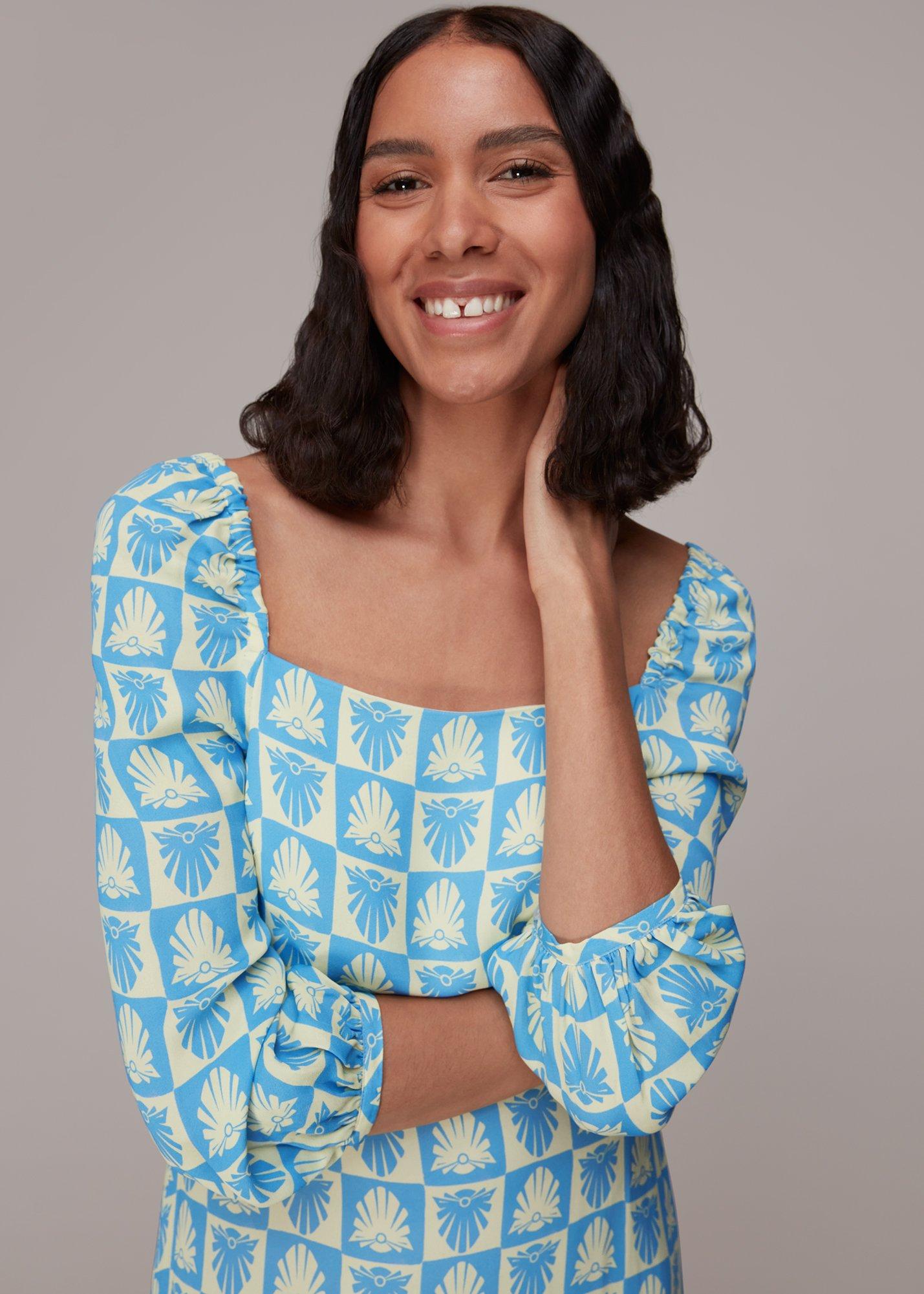 Checkerboard Shells Midi Dress