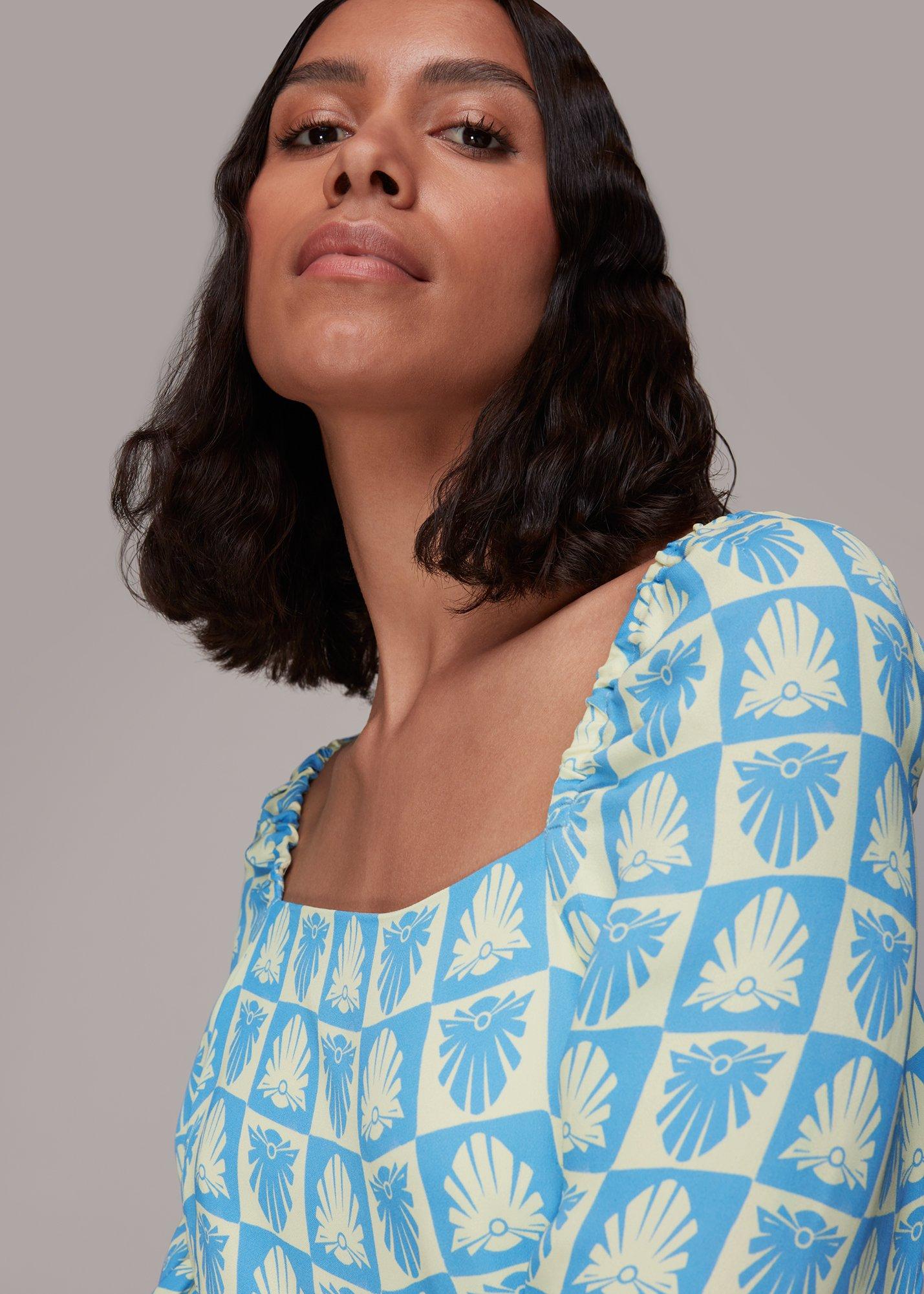 Checkerboard Shells Midi Dress