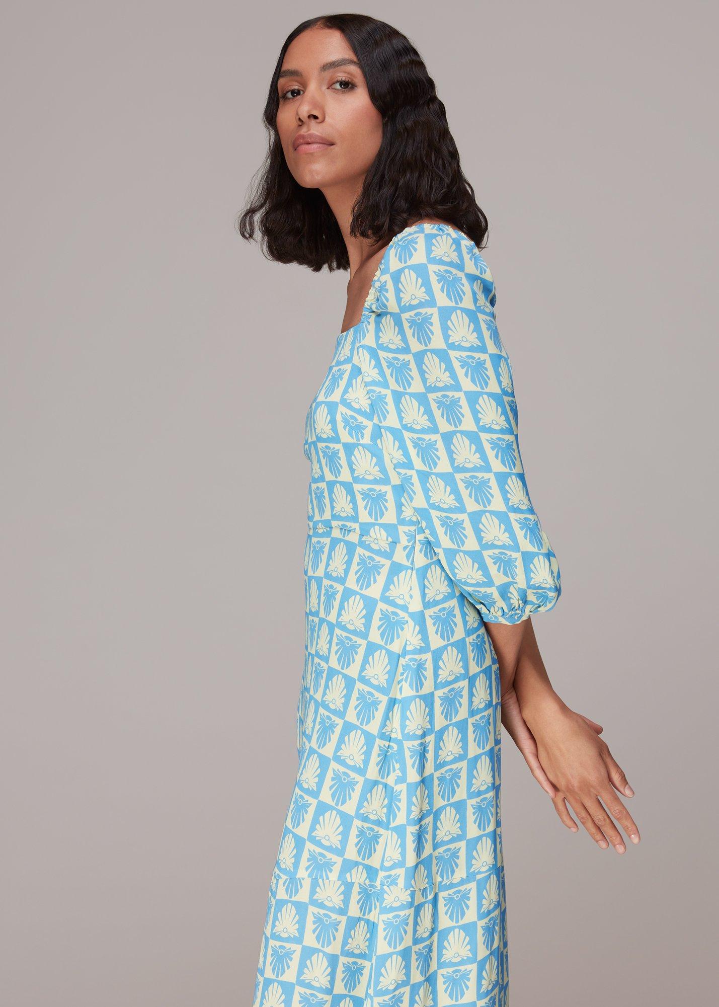 Checkerboard Shells Midi Dress