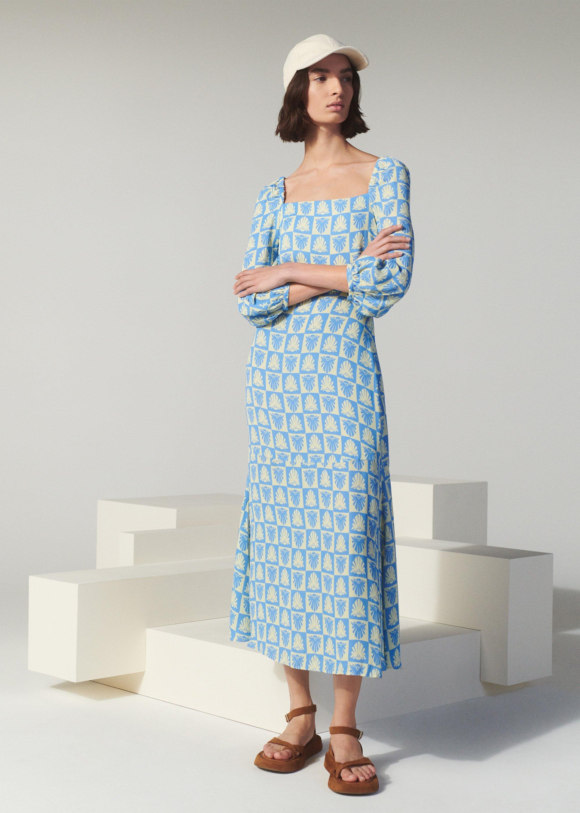 Checkerboard Shells Midi Dress