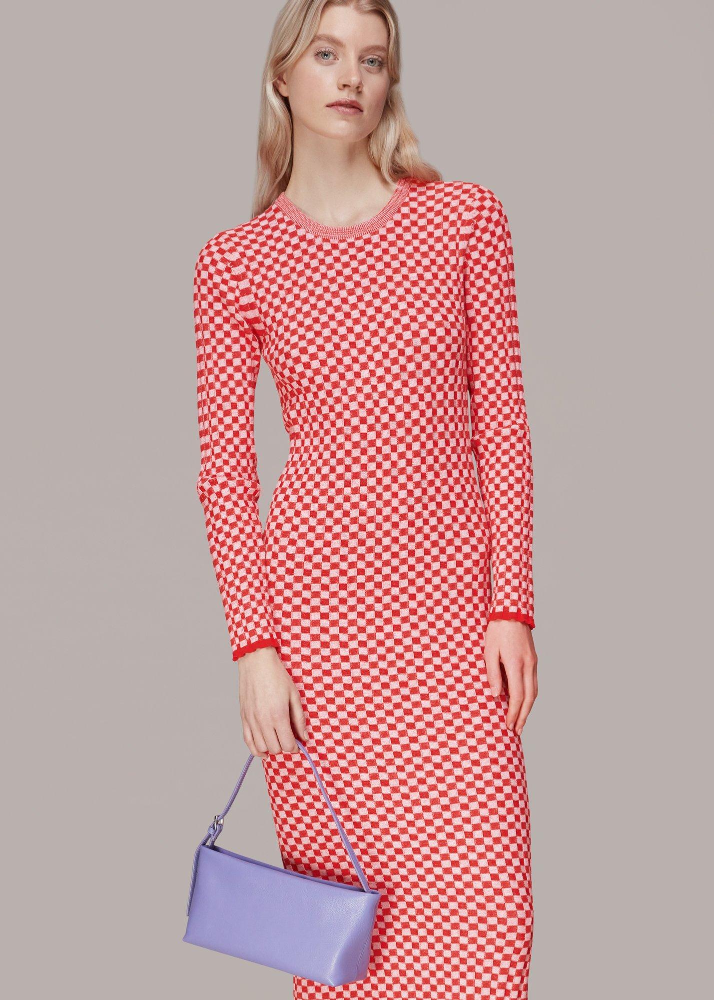 Checkerboard Knit Midi Dress