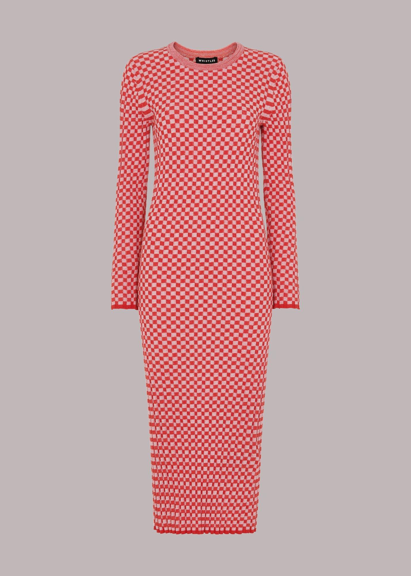 Checkerboard Knit Midi Dress