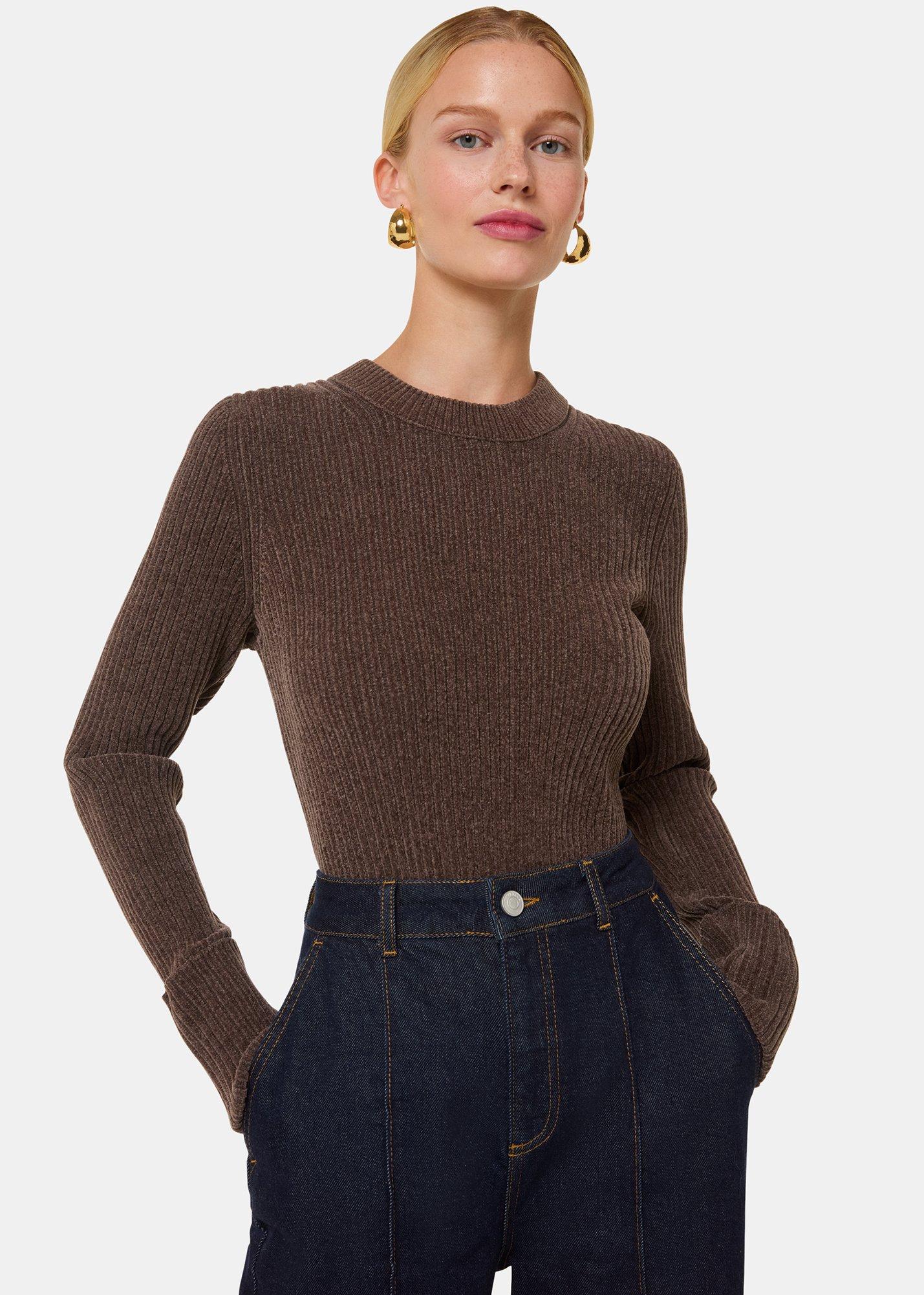 Brown Chenille Rib Detail Sweater