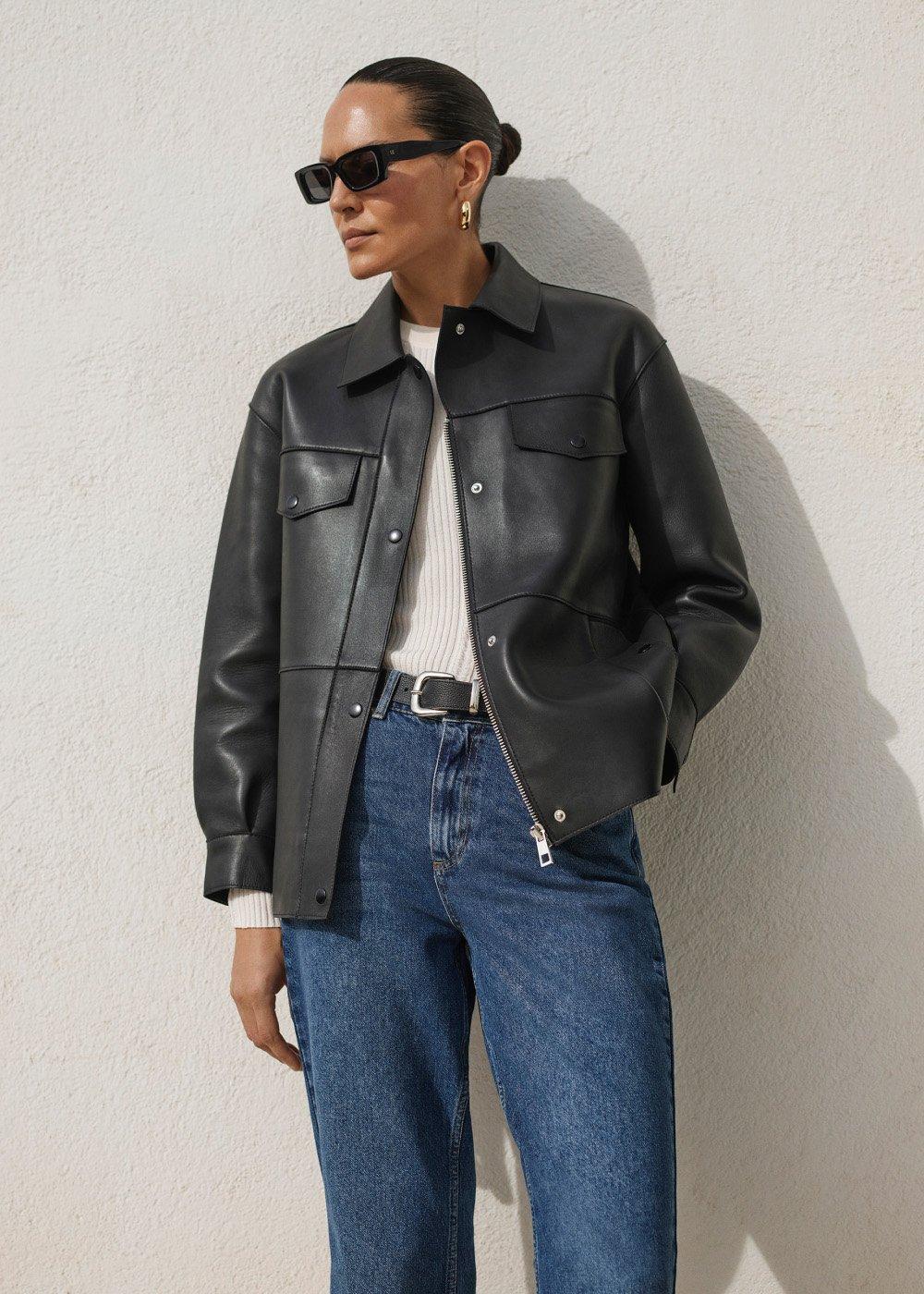 Black Petite Clean Bonded Leather Jacket