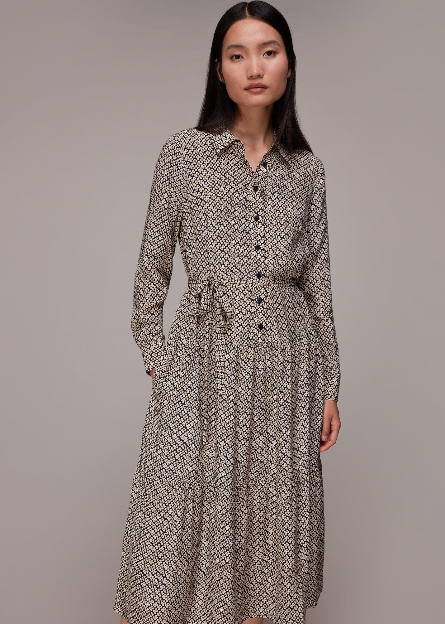 Navy Clover Print Shirt Dress