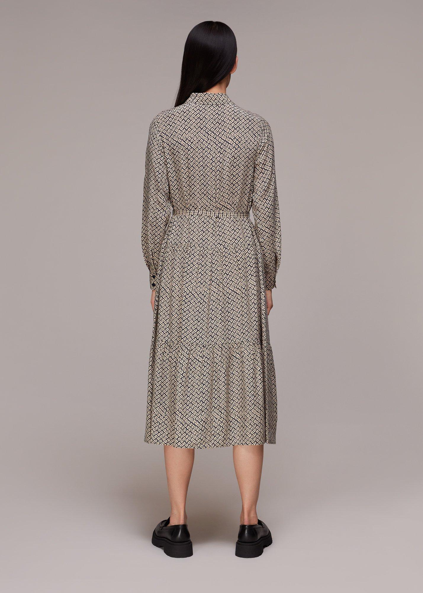 Navy Clover Print Shirt Dress