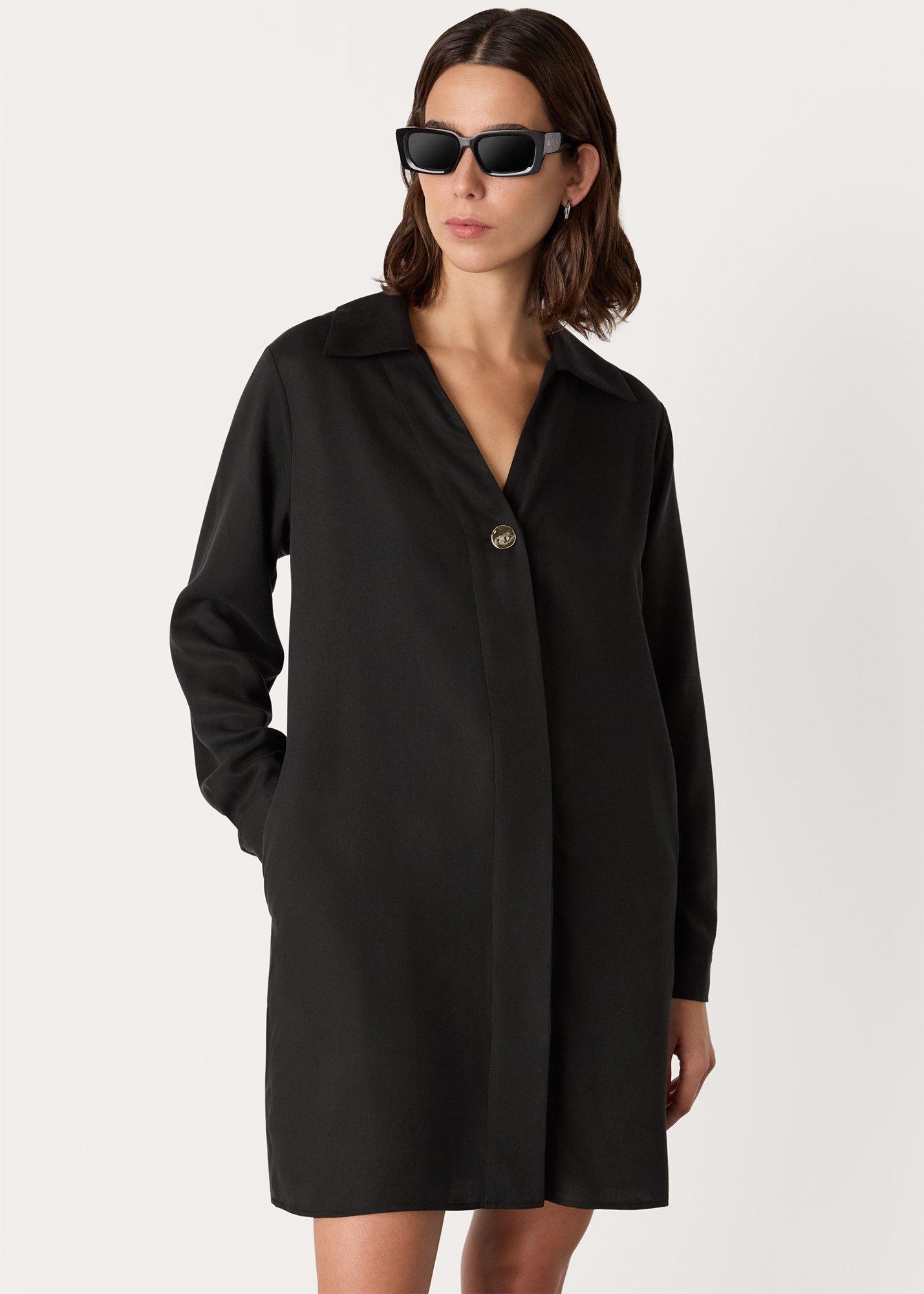 Black Collared Button Short Dress