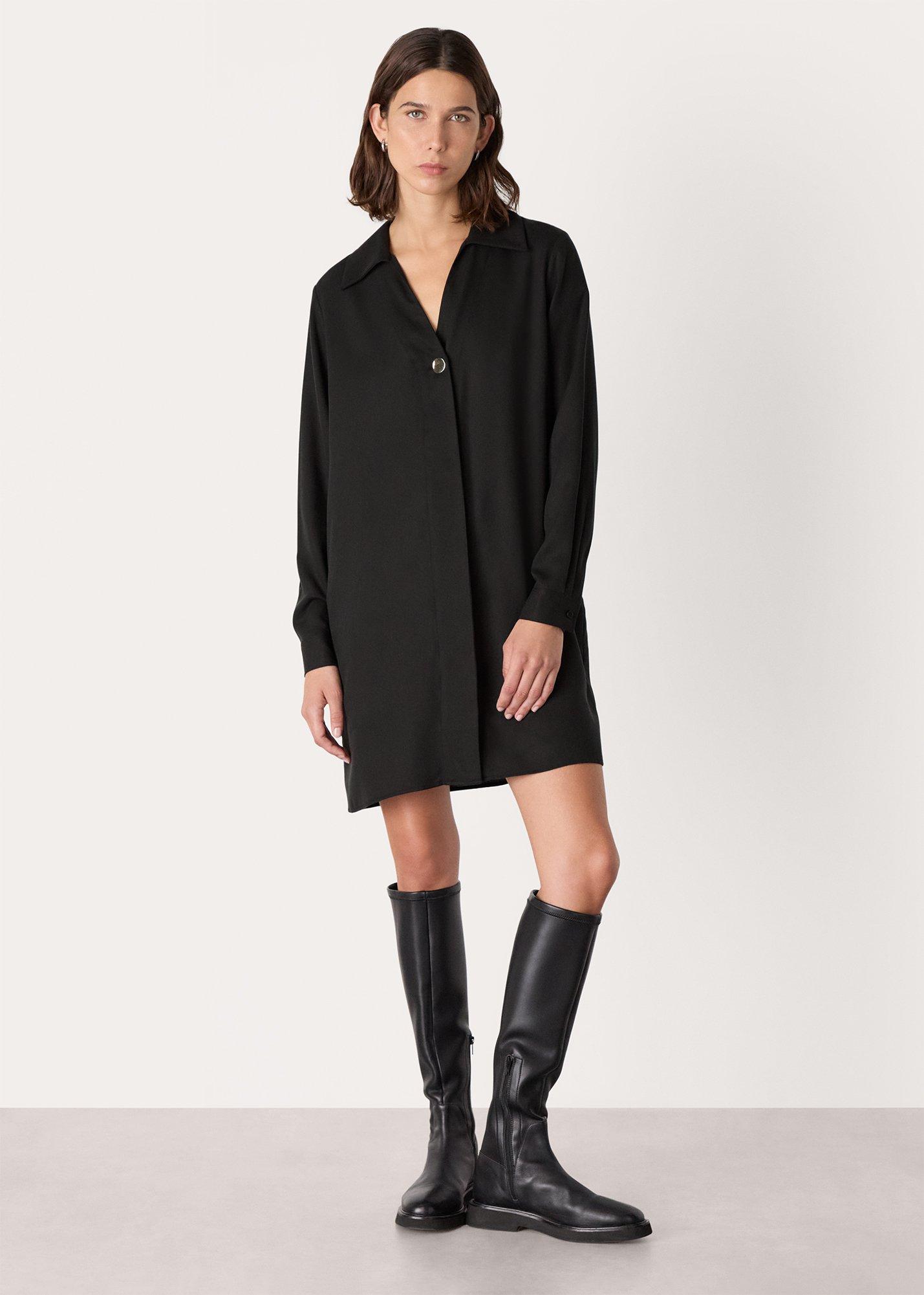 Black Collared Button Short Dress