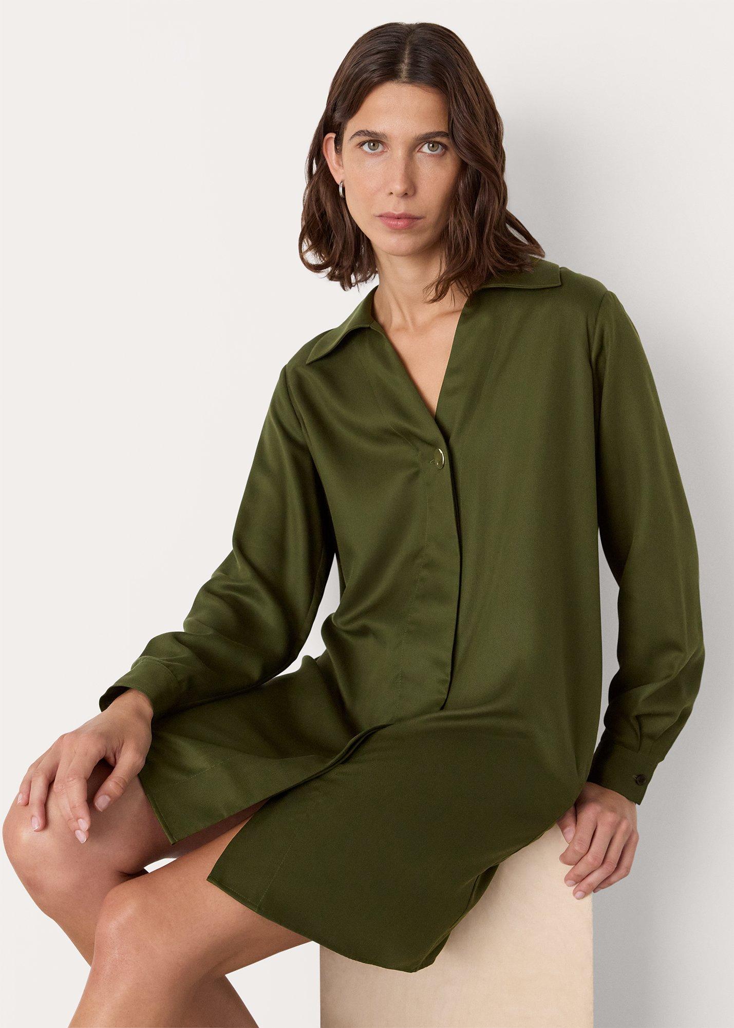 Khaki Collared Button Short Dress